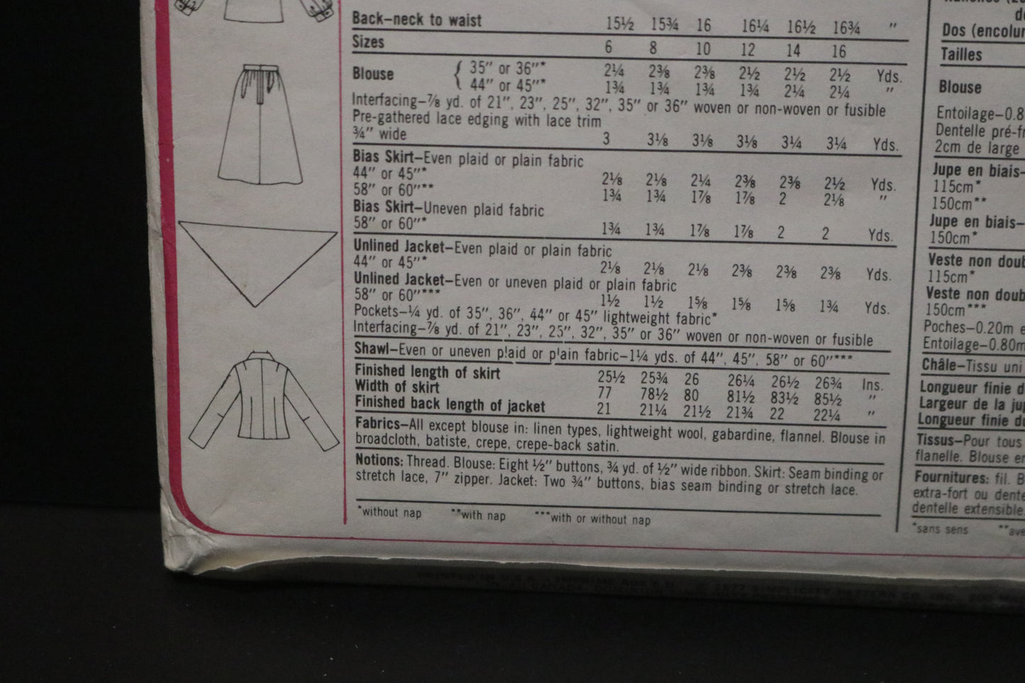 Simplicity 8441 Misses Unlined Jacket, Bias Skirt, Blouse and Shawl Sewing Pattern UNCUT - Size 12