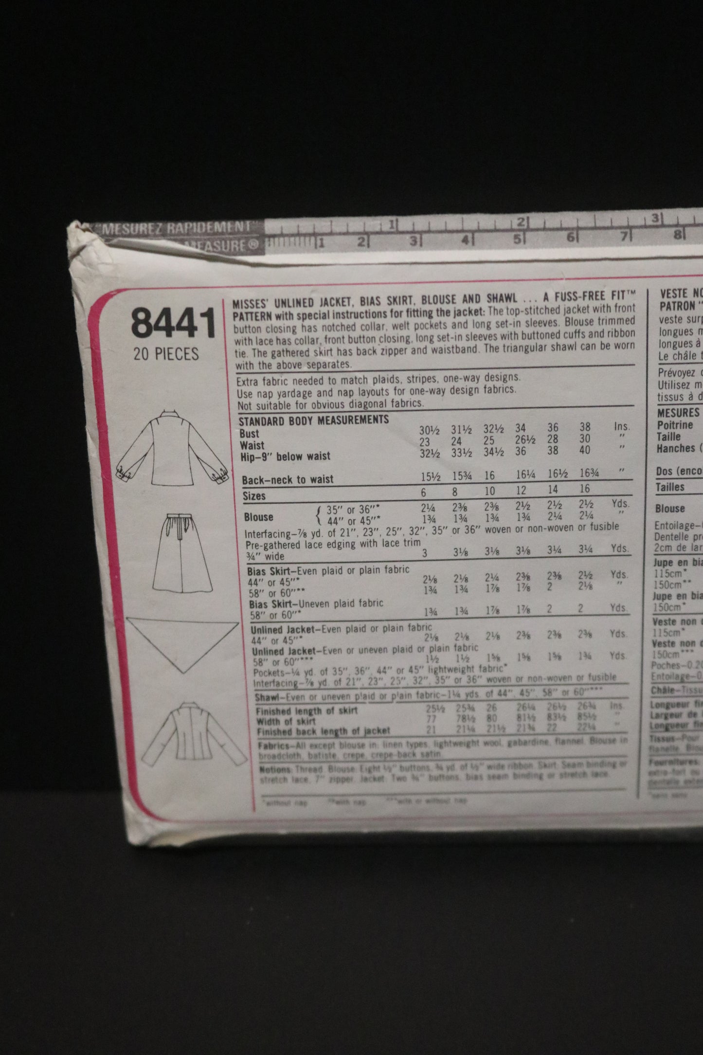 Simplicity 8441 Misses Unlined Jacket, Bias Skirt, Blouse and Shawl Sewing Pattern UNCUT - Size 12