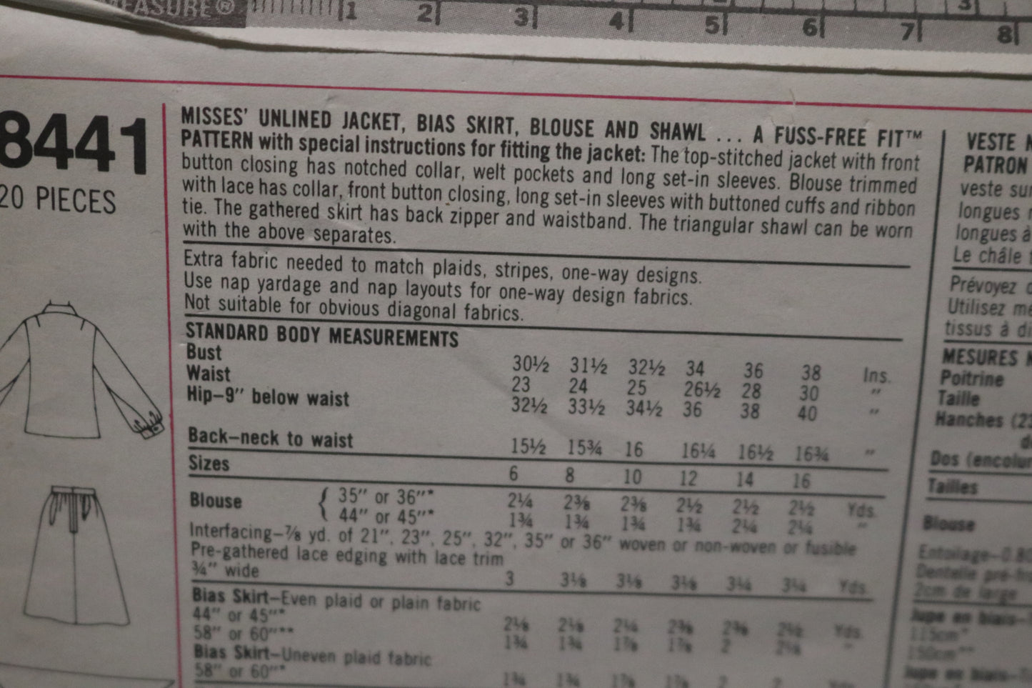 Simplicity 8441 Misses Unlined Jacket, Bias Skirt, Blouse and Shawl Sewing Pattern UNCUT - Size 12