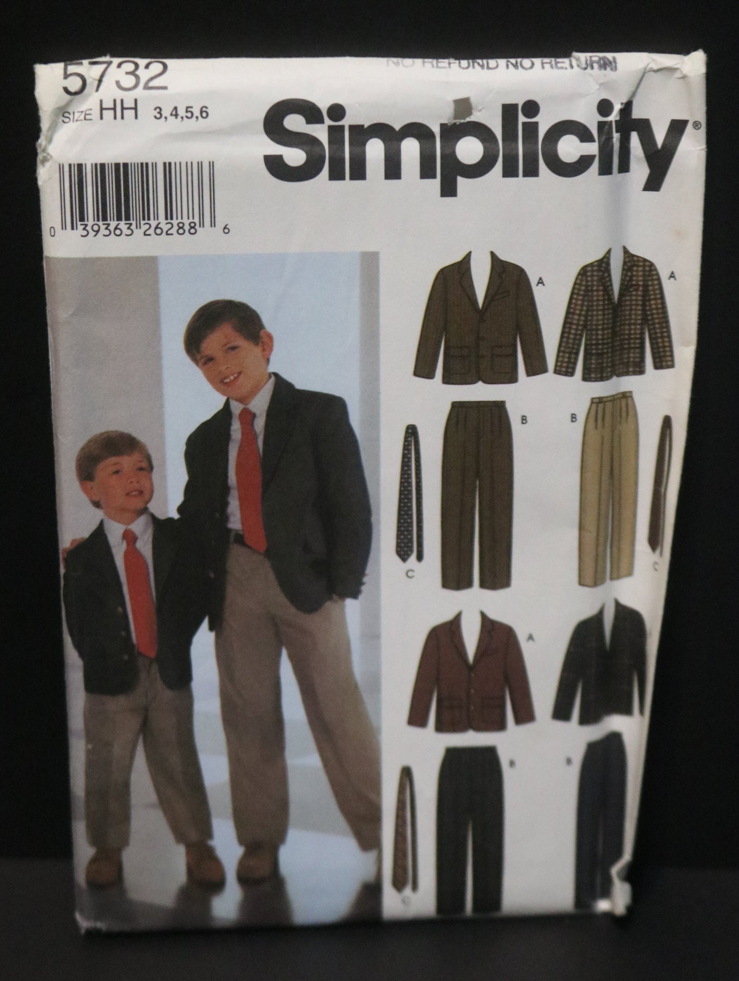 Simplicity 5732 Boys Pants Tie and Lined Jacket Sewing Pattern UNCUT Size 3 4 5 6