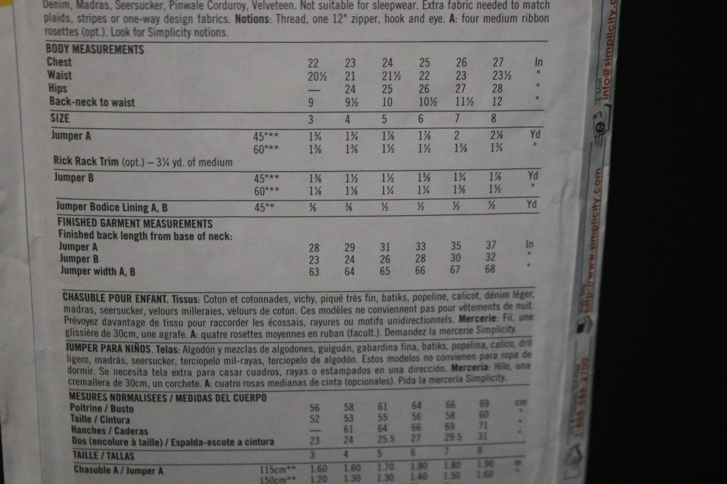 Simplicity 8340 Chilrens/Girls Jumper Sewing Pattern - UNCUT Size 3 4 5 6 7 8