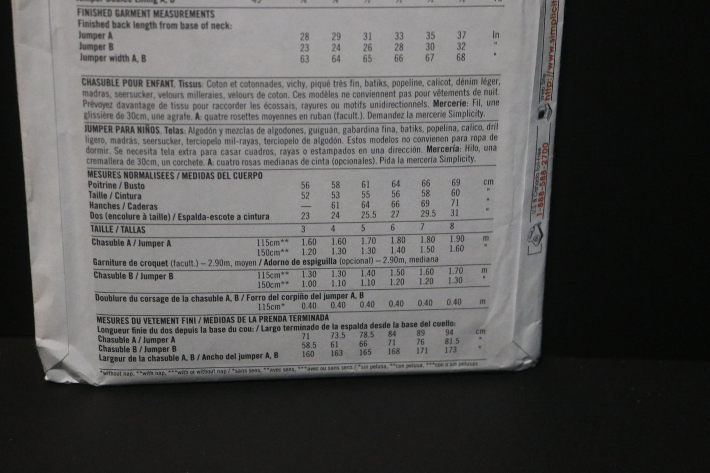 Simplicity 8340 Chilrens/Girls Jumper Sewing Pattern - UNCUT Size 3 4 5 6 7 8