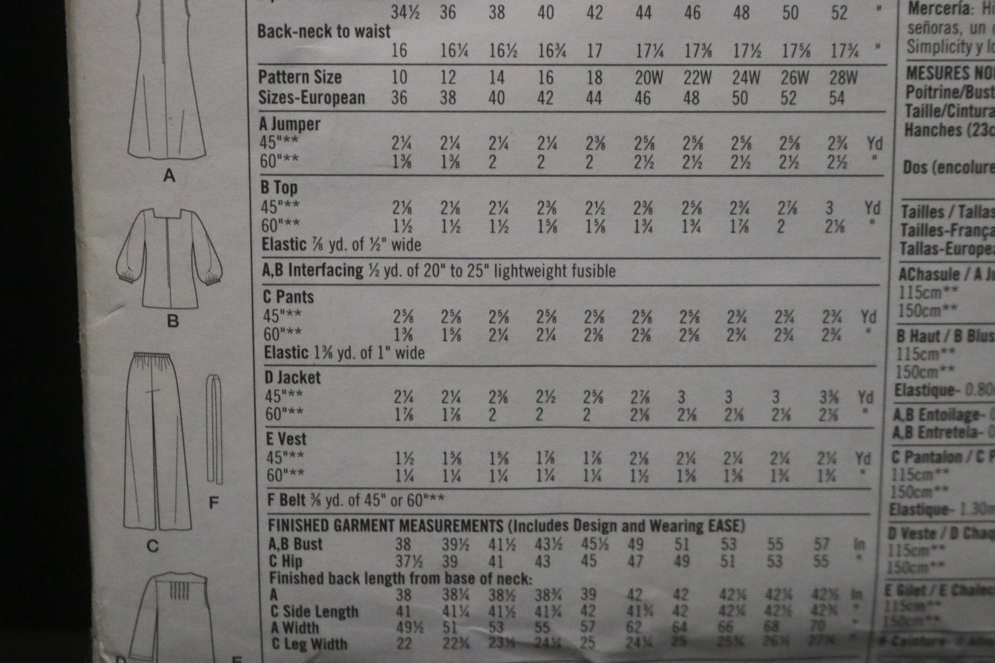 Simplicity 2866 Womens Pants Jumper or Top and Jacket or Vest and Belt Sewing Pattern UNCUT Size 20W - 28W