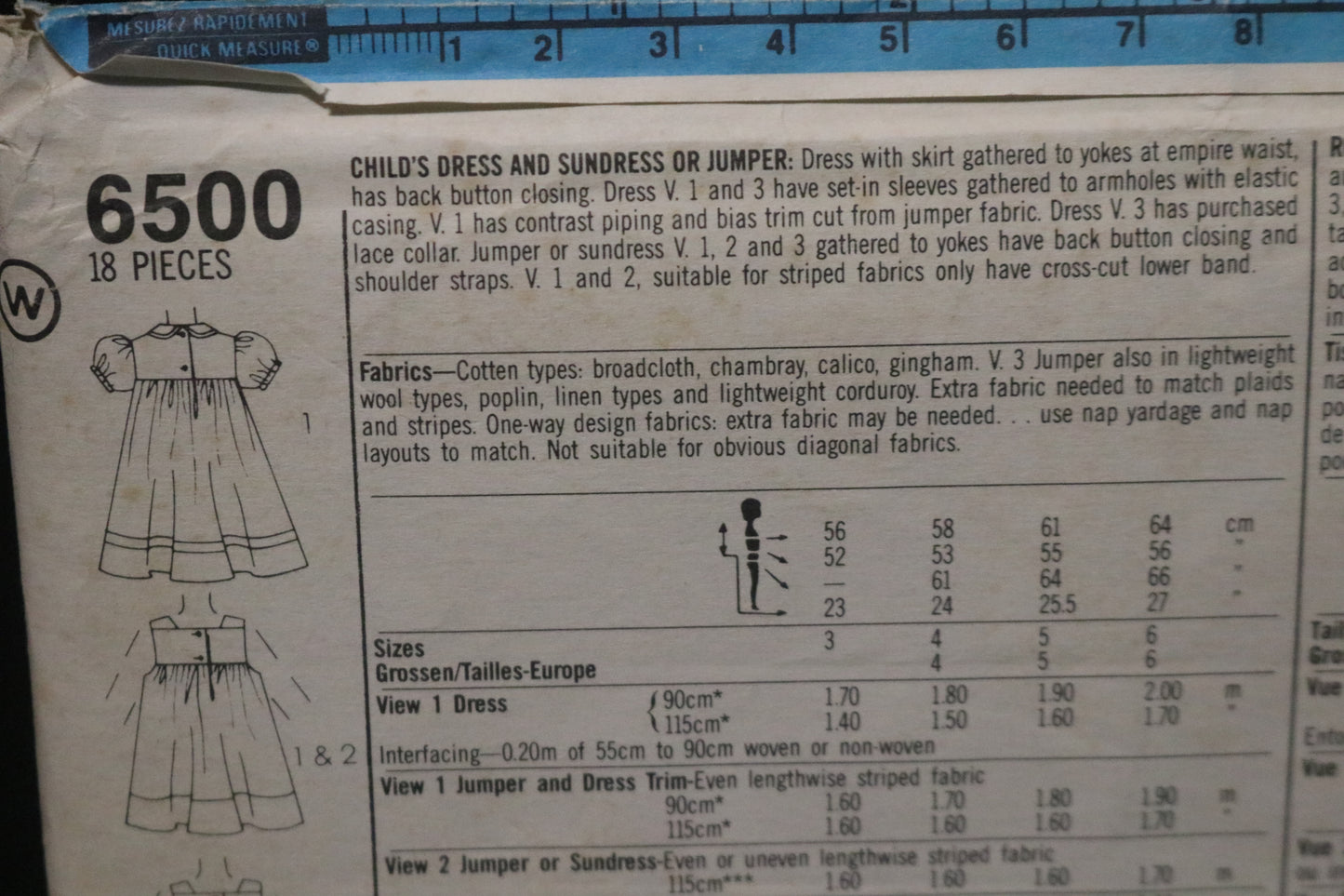 Simplicity 6500 Childs Dress and Sundress or Jumper Sewing Pattern UNCUT Size 4