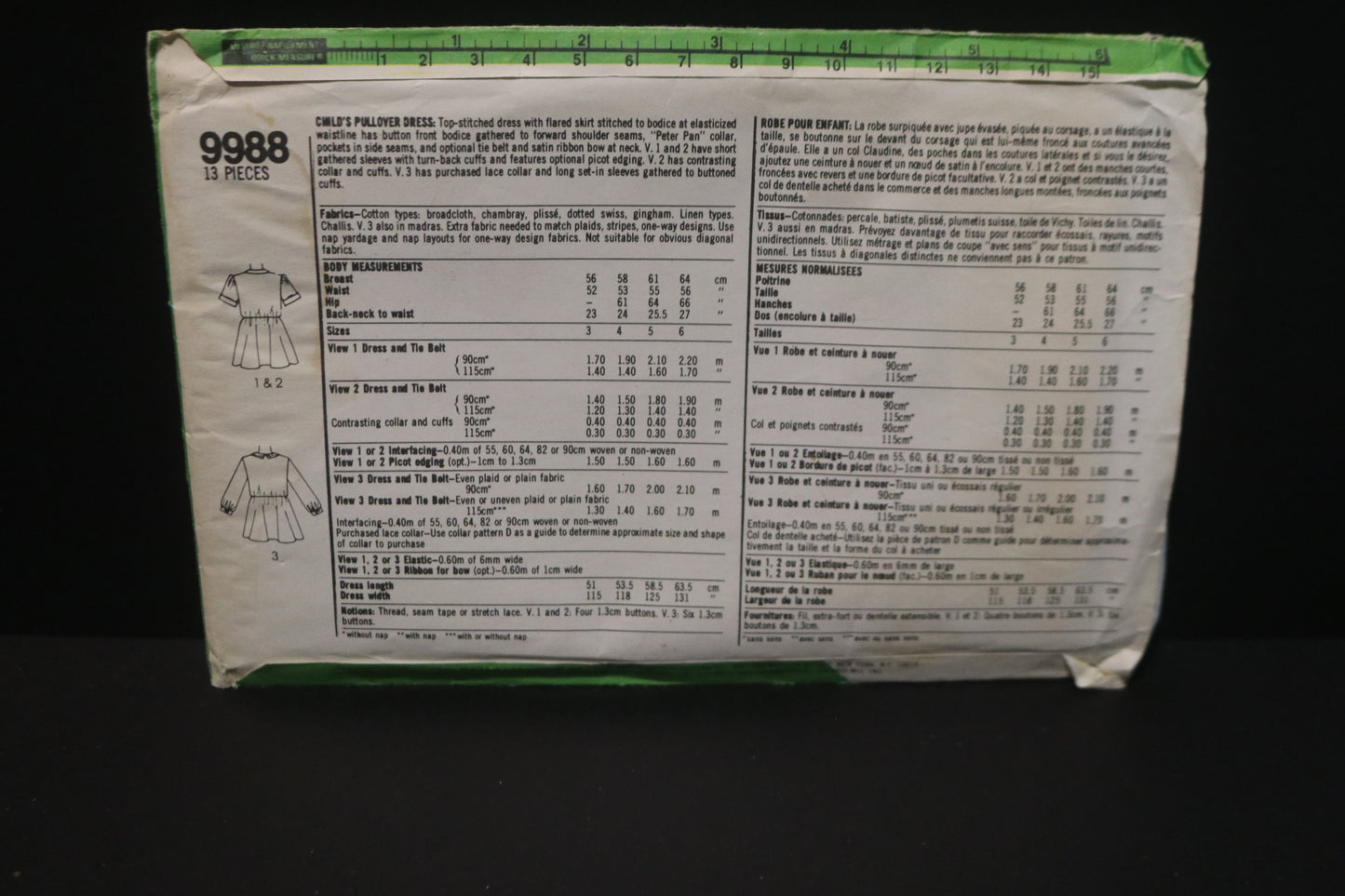 Simplicity 9988 Childs Pullover Dress Sewing Pattern - UNCUT Size 6