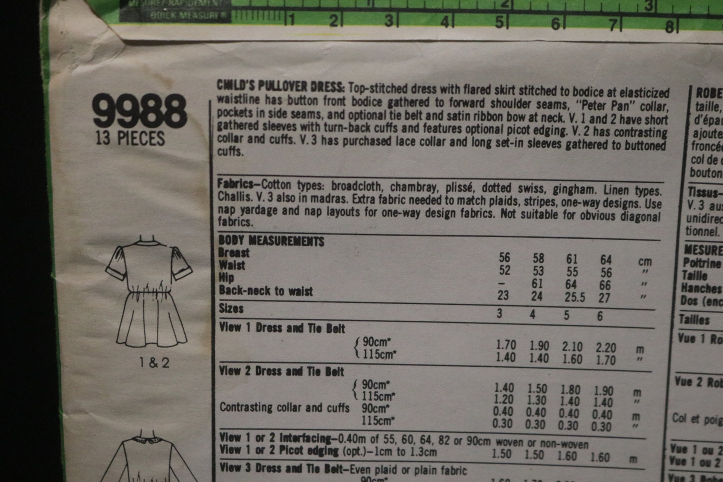 Simplicity 9988 Childs Pullover Dress Sewing Pattern - UNCUT Size 6