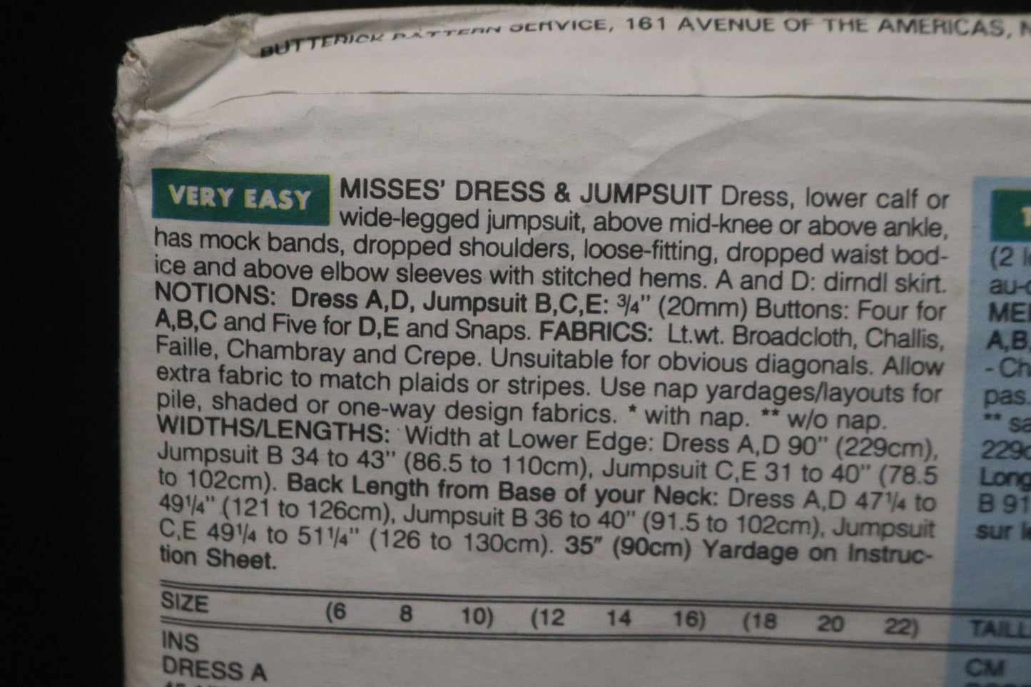 Butterick 6781 Misses Dress and Jumpsuit Sewing Pattern UNCUT Size 18 20 22