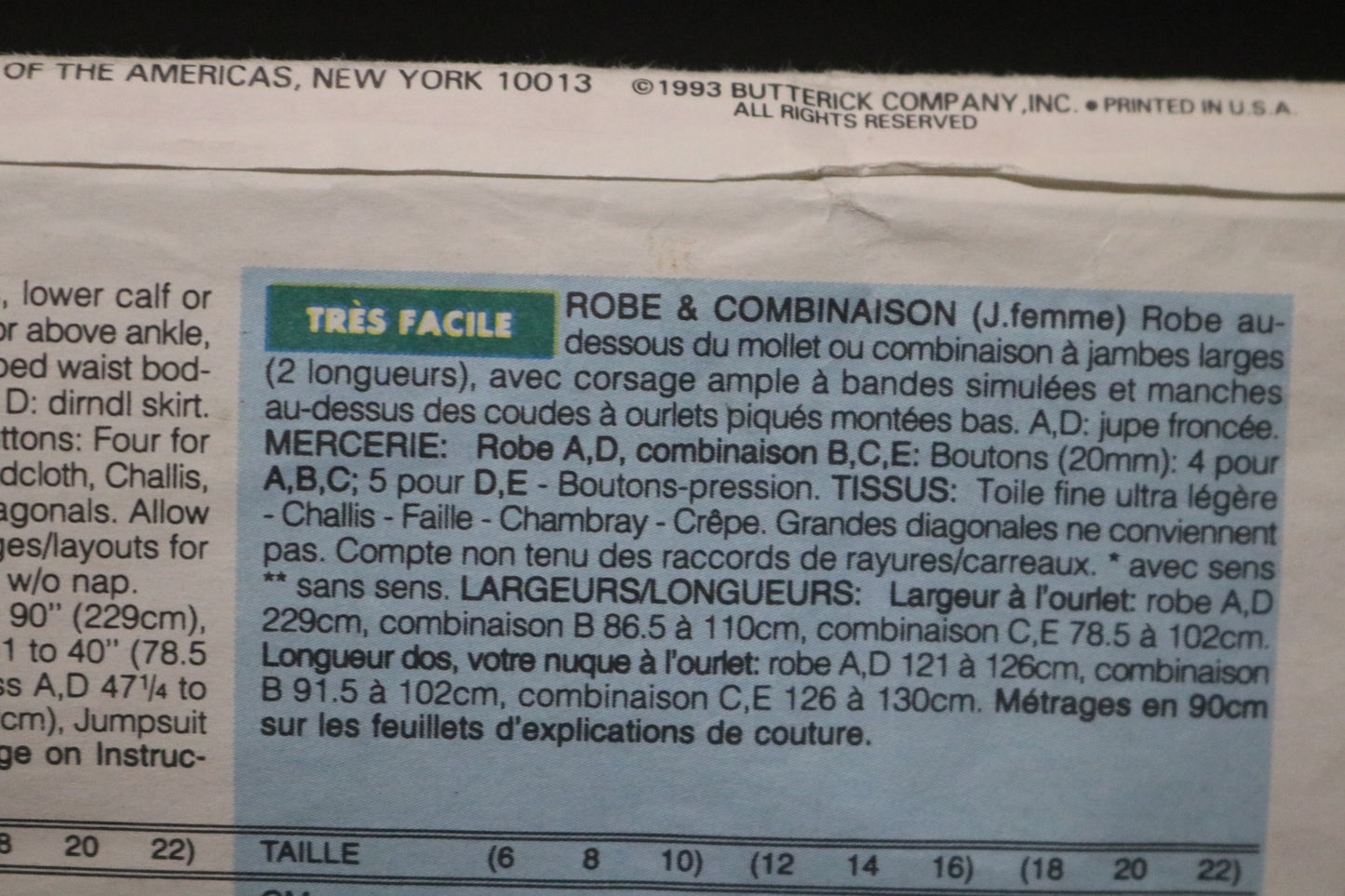 Butterick 6781 Misses Dress and Jumpsuit Sewing Pattern UNCUT Size 18 20 22