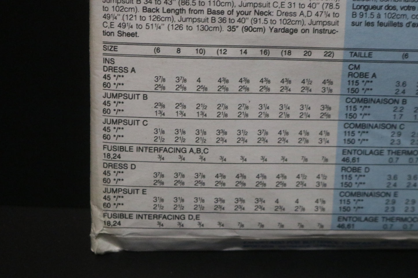 Butterick 6781 Misses Dress and Jumpsuit Sewing Pattern UNCUT Size 18 20 22