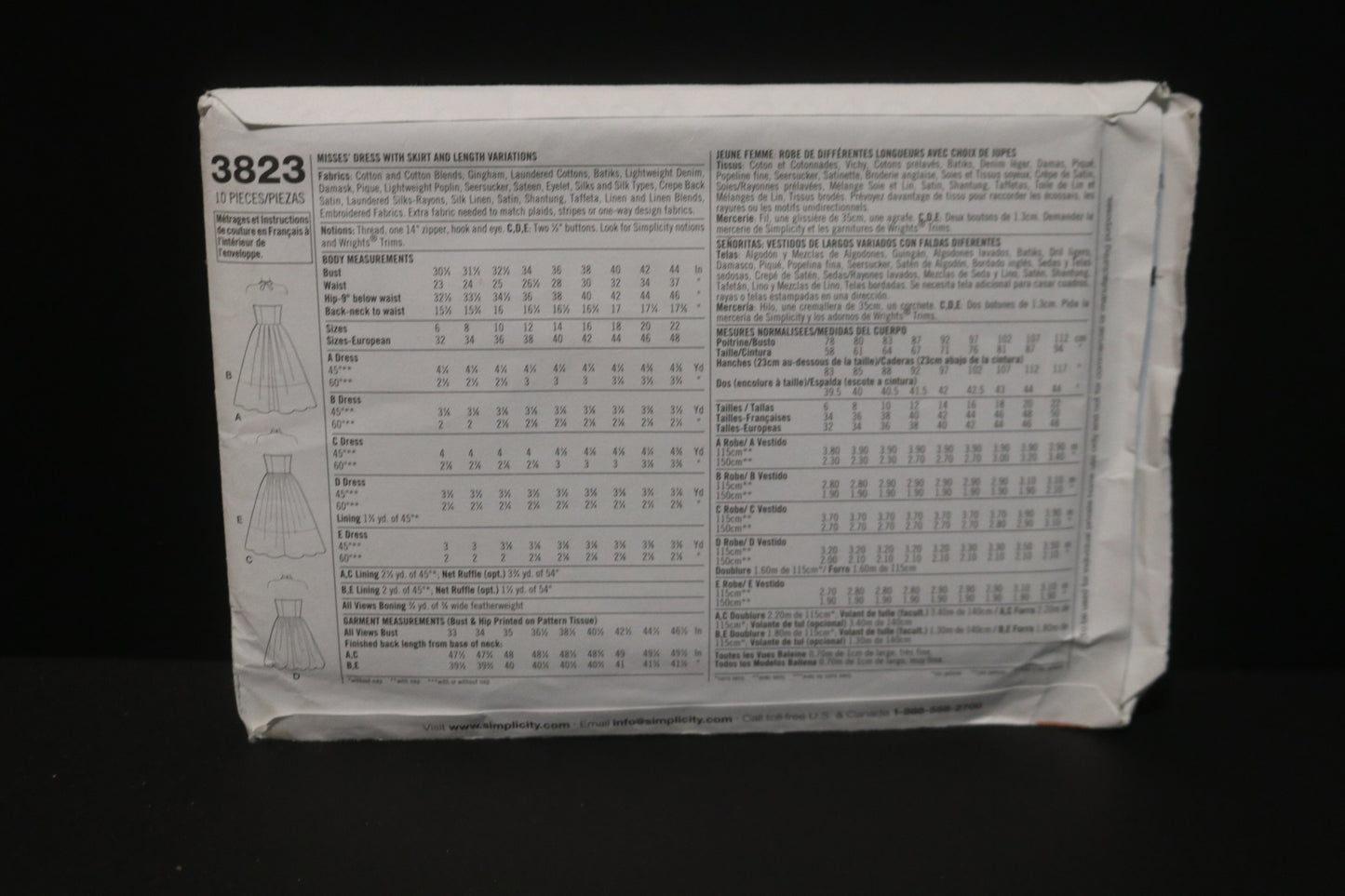 Simplicity 3823 Misses Dress with Skirt and Length Variations Sewing Pattern   UNCUT  Size 6 8 10 12 14