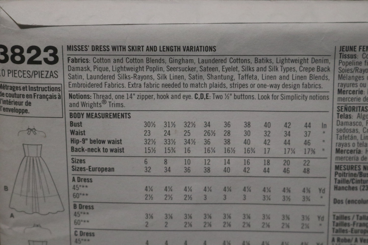 Simplicity 3823 Misses Dress with Skirt and Length Variations Sewing Pattern   UNCUT  Size 6 8 10 12 14