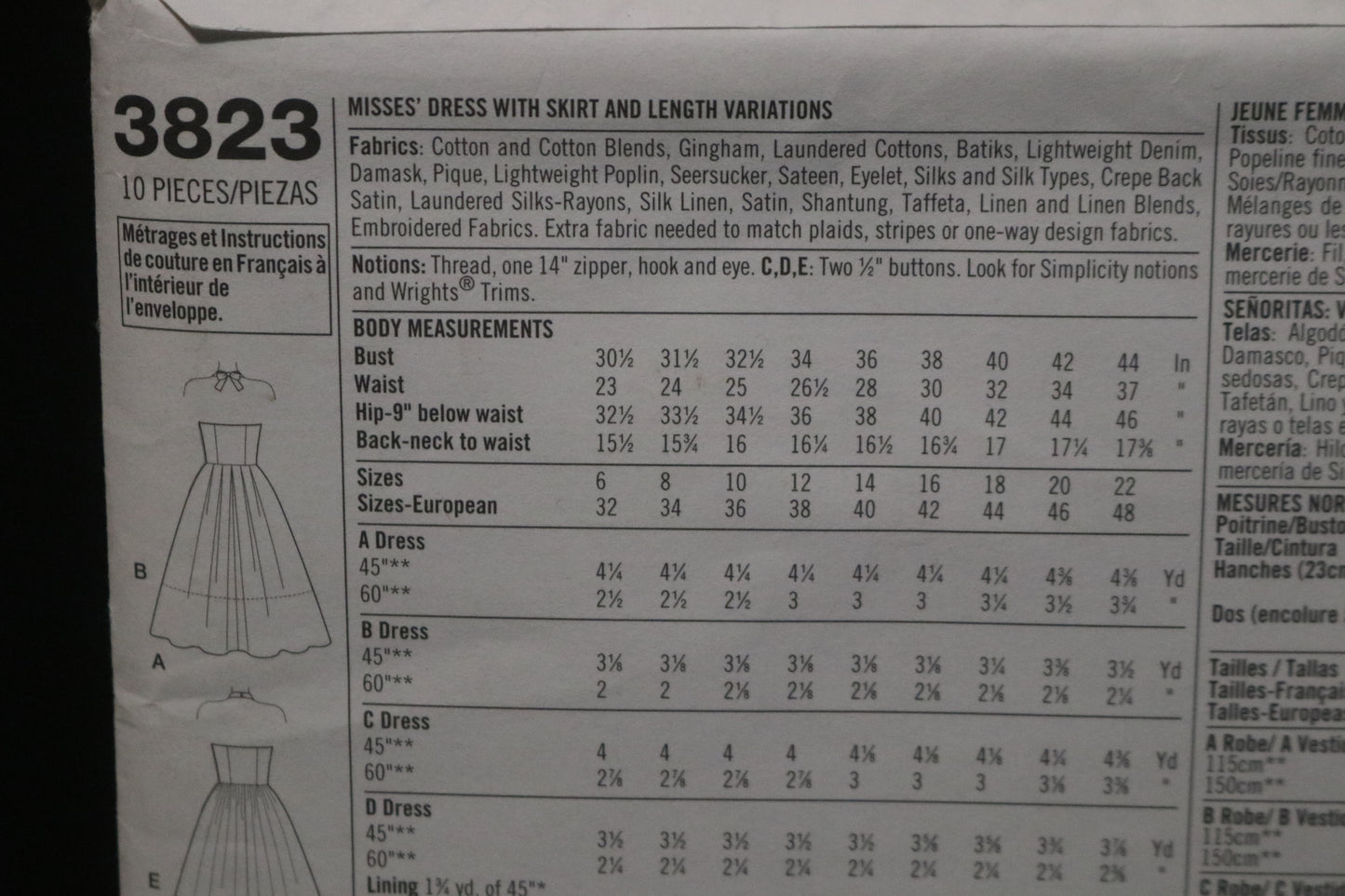 Simplicity 3823 Misses Dress with Skirt and Length Variations Sewing Pattern   UNCUT  Size 6 8 10 12 14