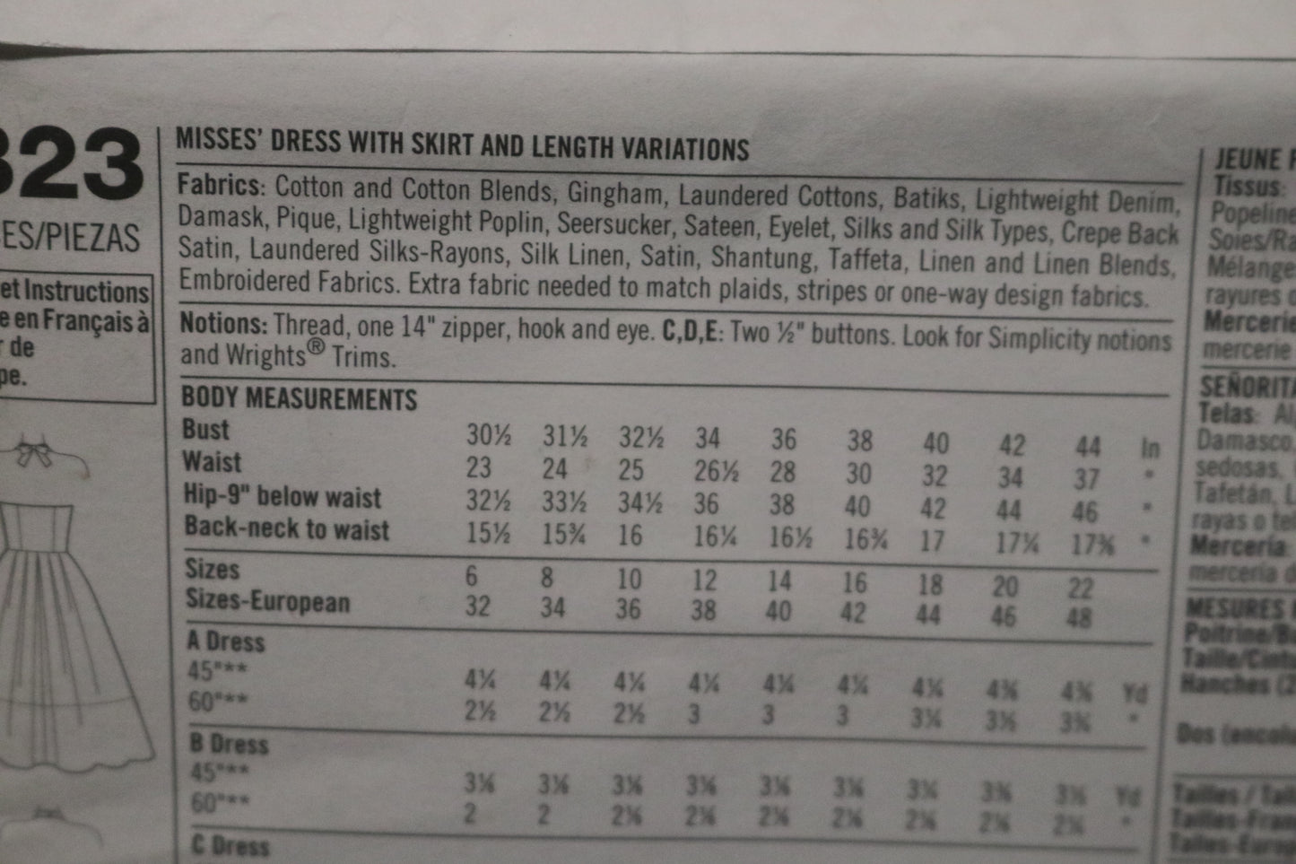 Simplicity 3823 Misses Dress with Skirt and Length Variations Sewing Pattern   UNCUT  Size 6 8 10 12 14