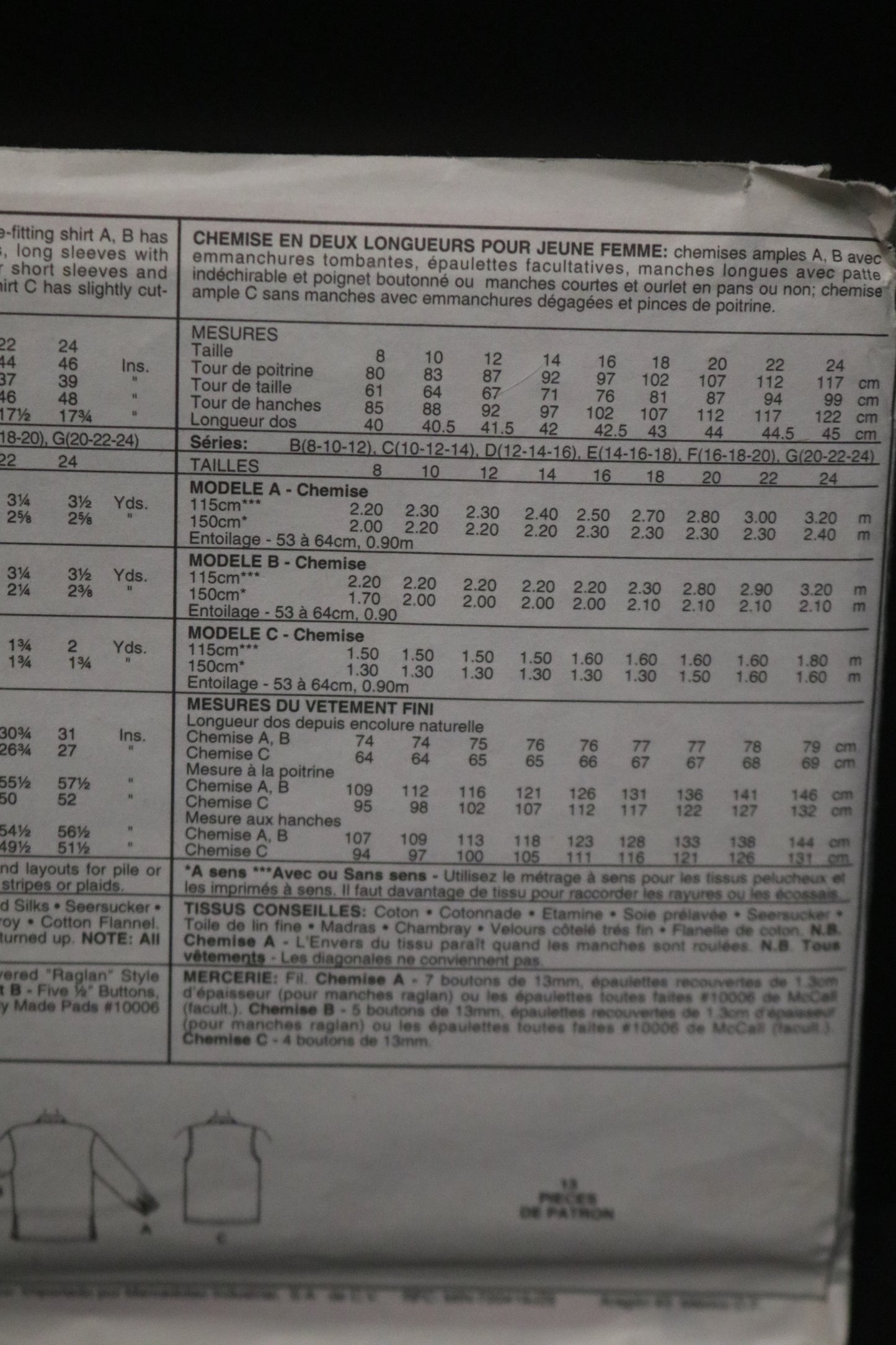 McCalls 5937 Misses Shirt in Two Lengths Sewing Pattern UNCUT - Size 12 14 16