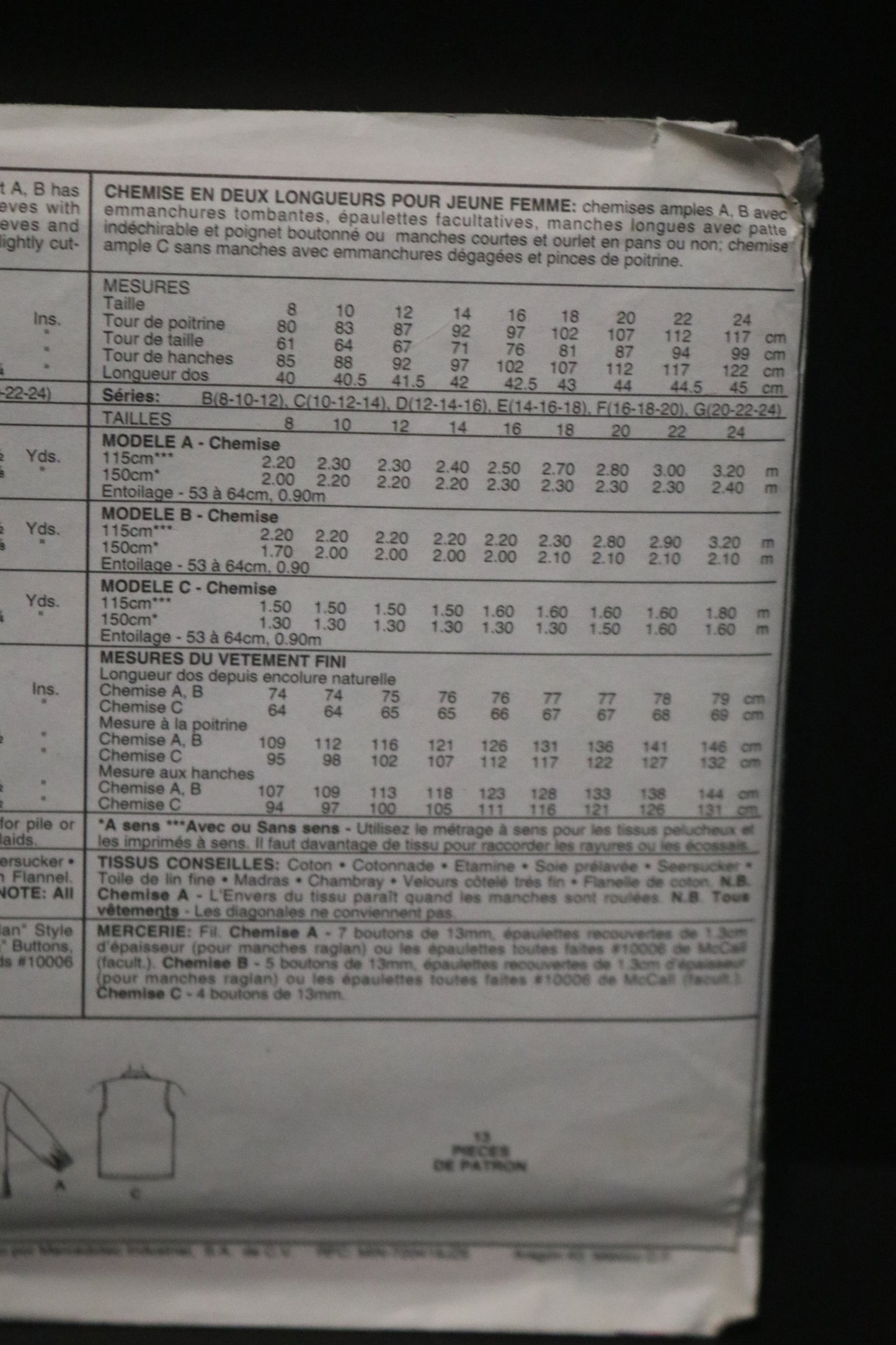 McCalls 5937 Misses Shirt in Two Lengths Sewing Pattern UNCUT - Size 12 14 16