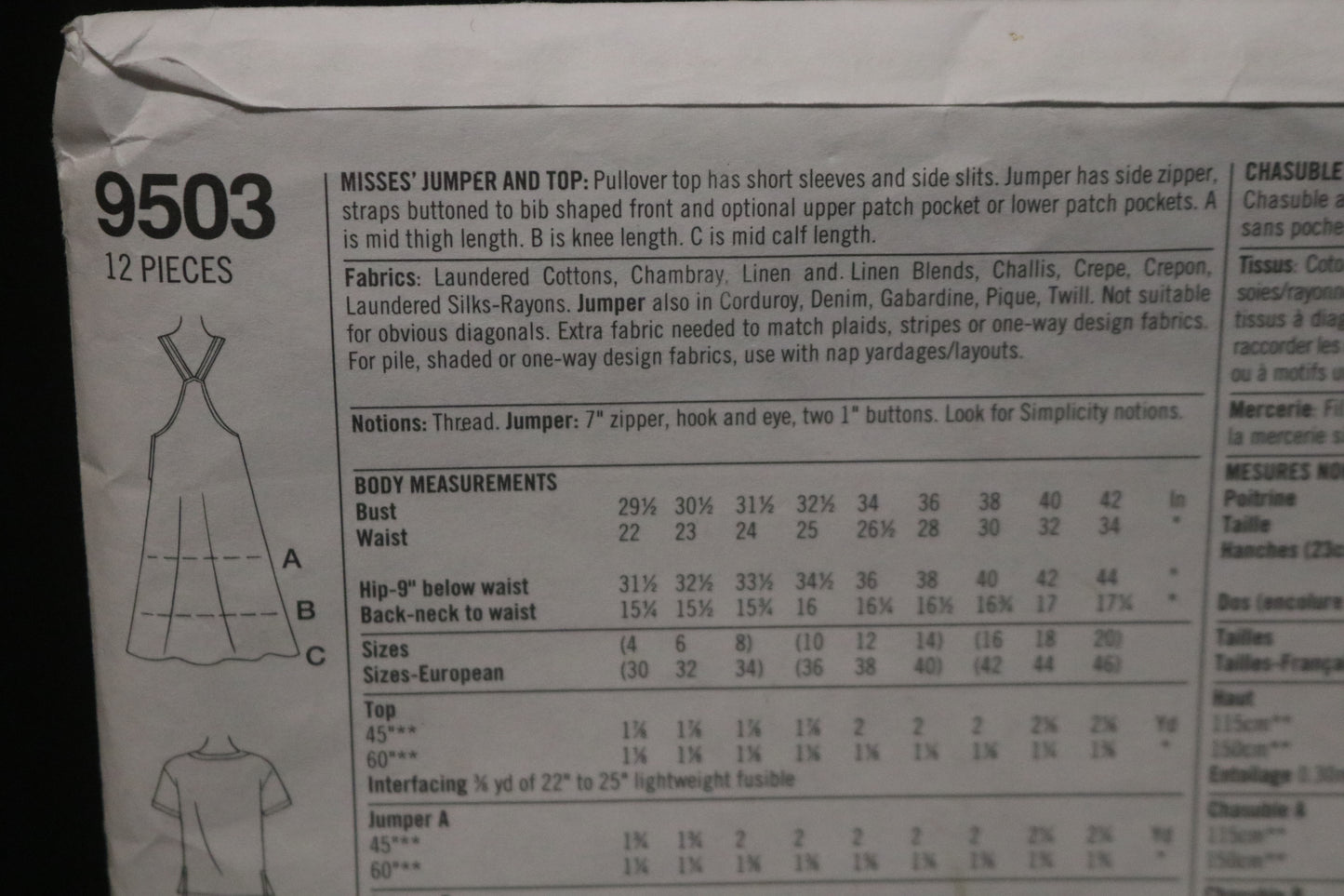 Simplicity 9503 MIsses Jumper and Top Sewing Pattern - UNCUT - Size 10 12 14