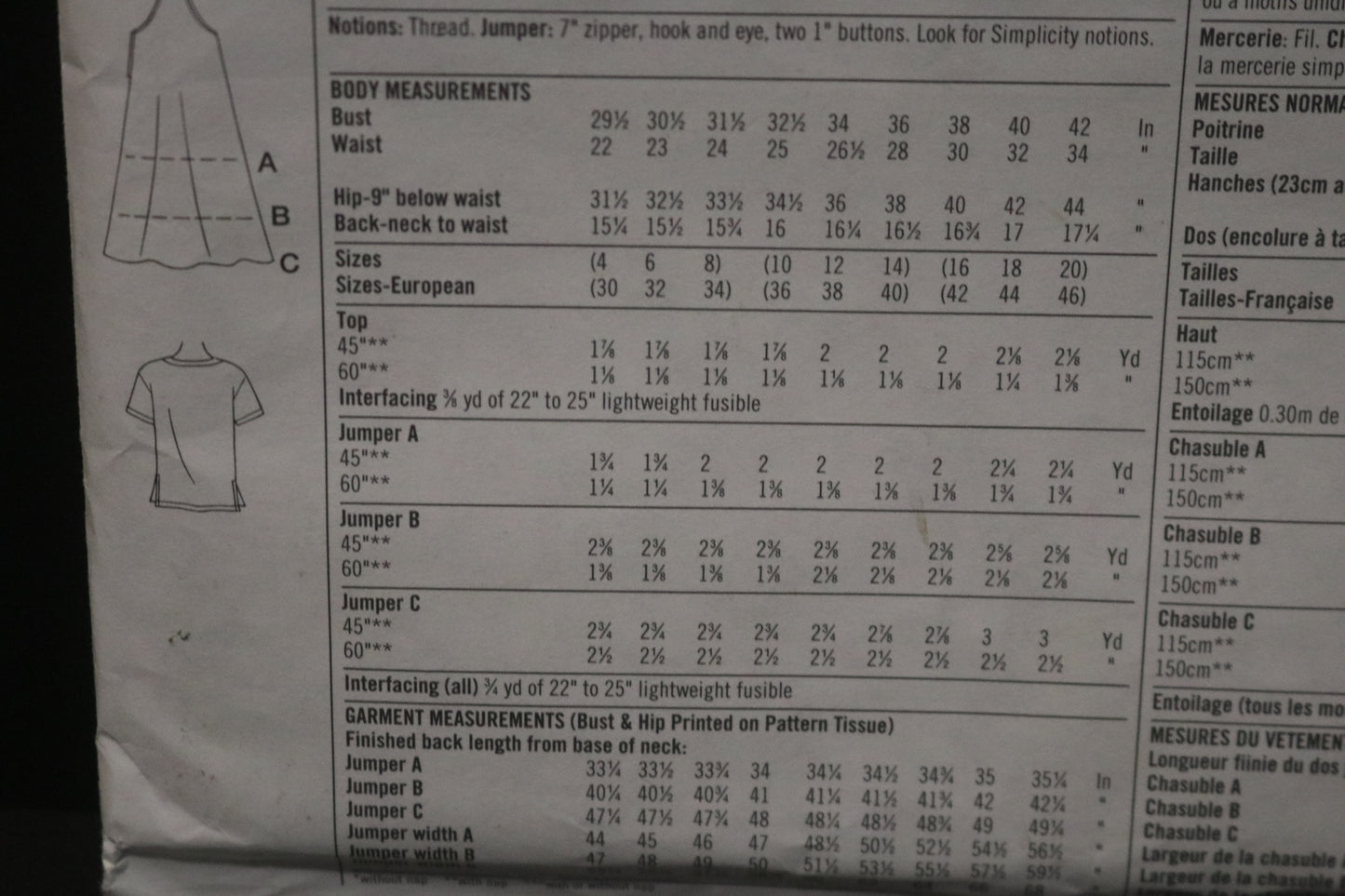 Simplicity 9503 MIsses Jumper and Top Sewing Pattern - UNCUT - Size 10 12 14