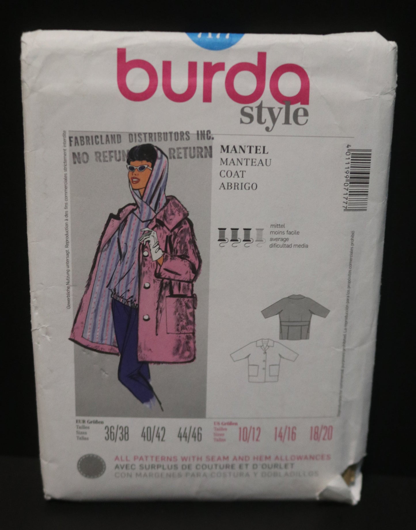 Burda 7177 Misses Coat Sewing Pattern - UNCUT Size 10/12 14/16 18/20