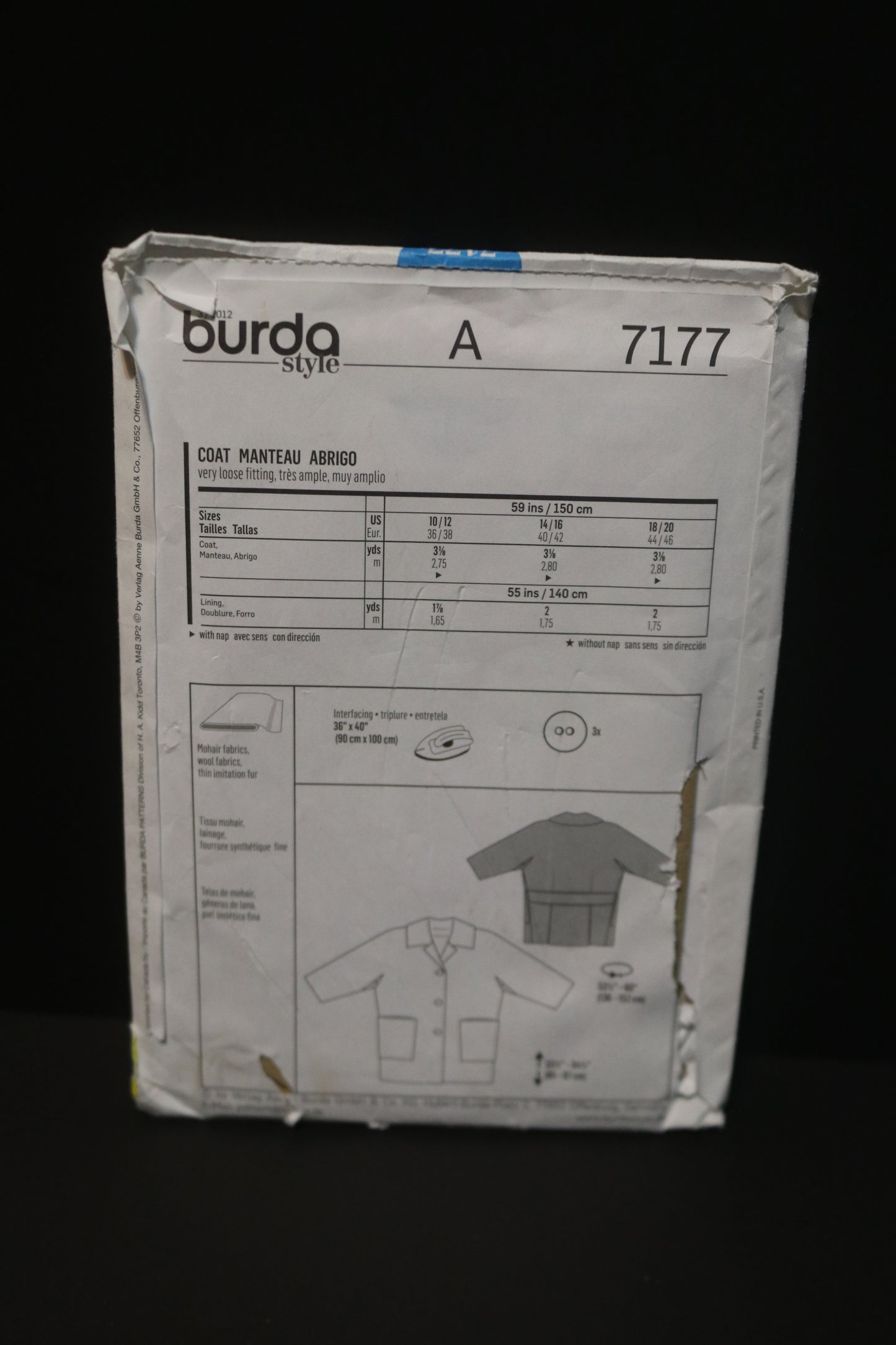 Burda 7177 Misses Coat Sewing Pattern - UNCUT Size 10/12 14/16 18/20