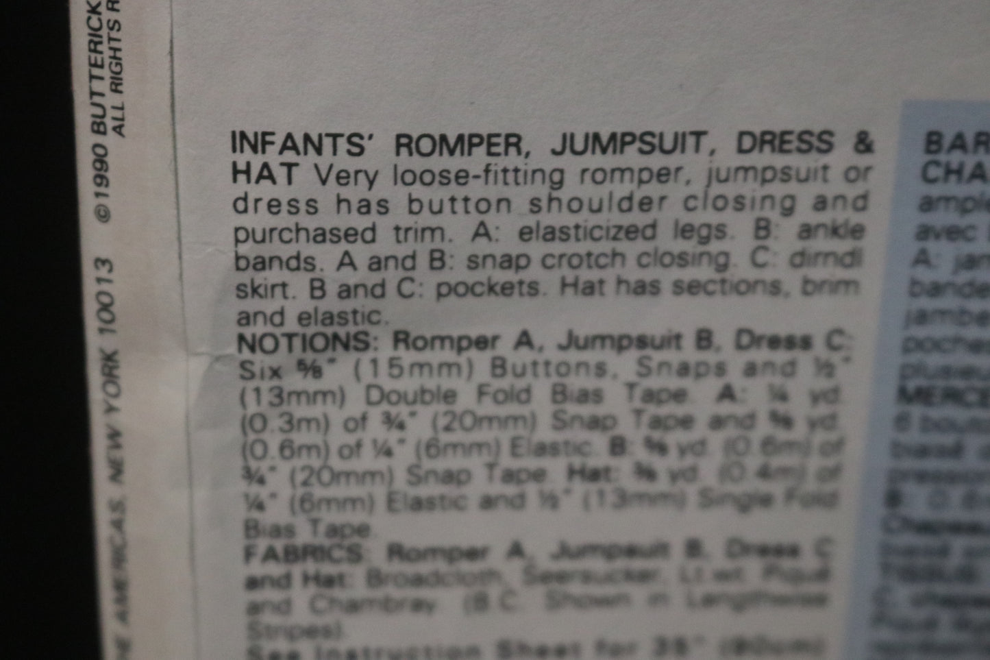 Butterick 4665  Infants Rompers Jumpsuit Dress and Hat Sewing Pattern - UNCUT - Size NB S M