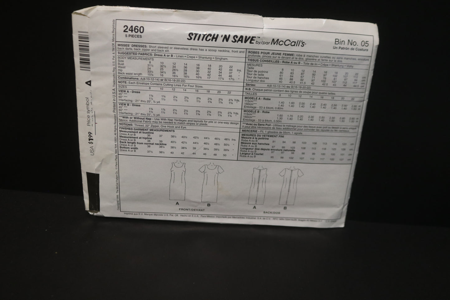 Stitch n Save 2460 Misses Dresses Sewing Pattern - UNCUT - Size 16 18 20 22