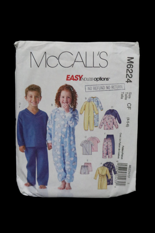 McCalls 6224 Children's Boys and Girls Robe Belt Jumpsuit Top Shorts and Pants Sewing Pattern UNCUT Size 4 5 6