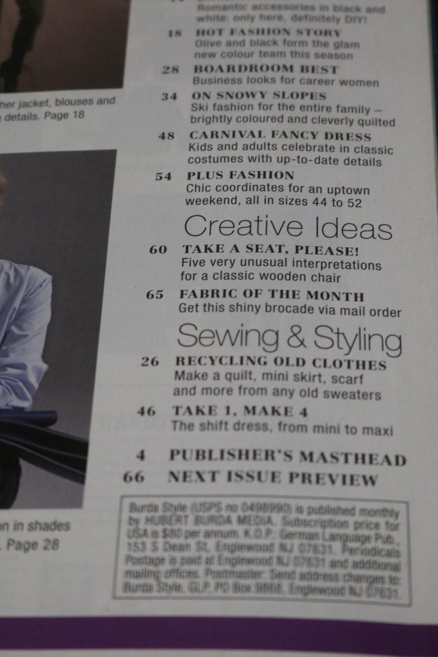 ENGLISH Burda Style Sewing Magazine with Pattern Insert - January 2010