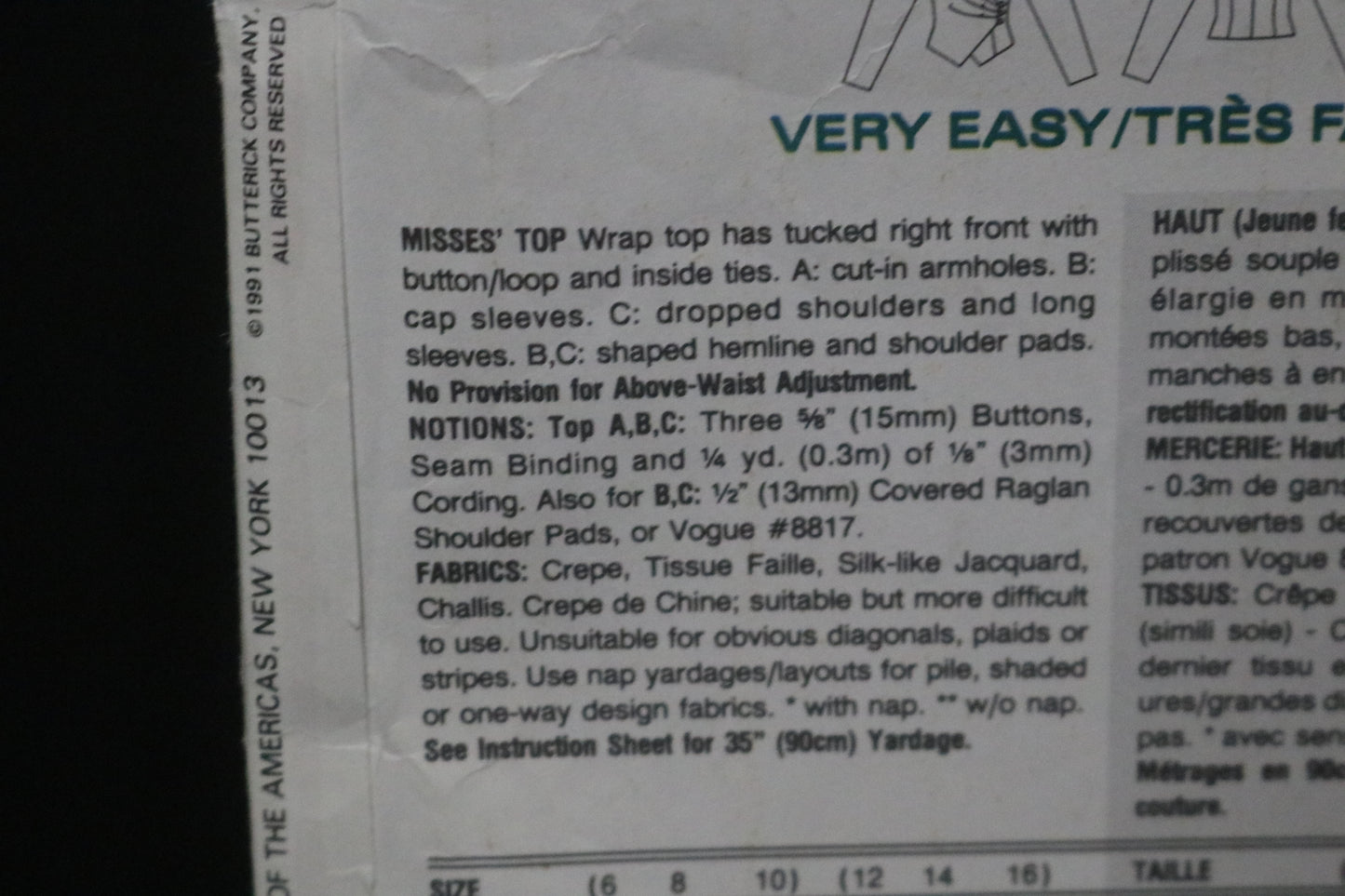 Vogue 8064 Misses Top Sewing Pattern - UNCUT - Size 6 8 10