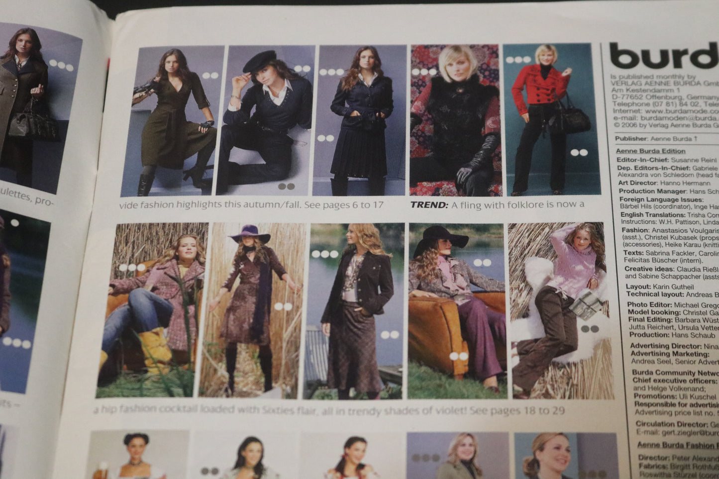 ENGLISH September 2006 Burda A World of Fashion Sewing Magazine with Pattern Insert