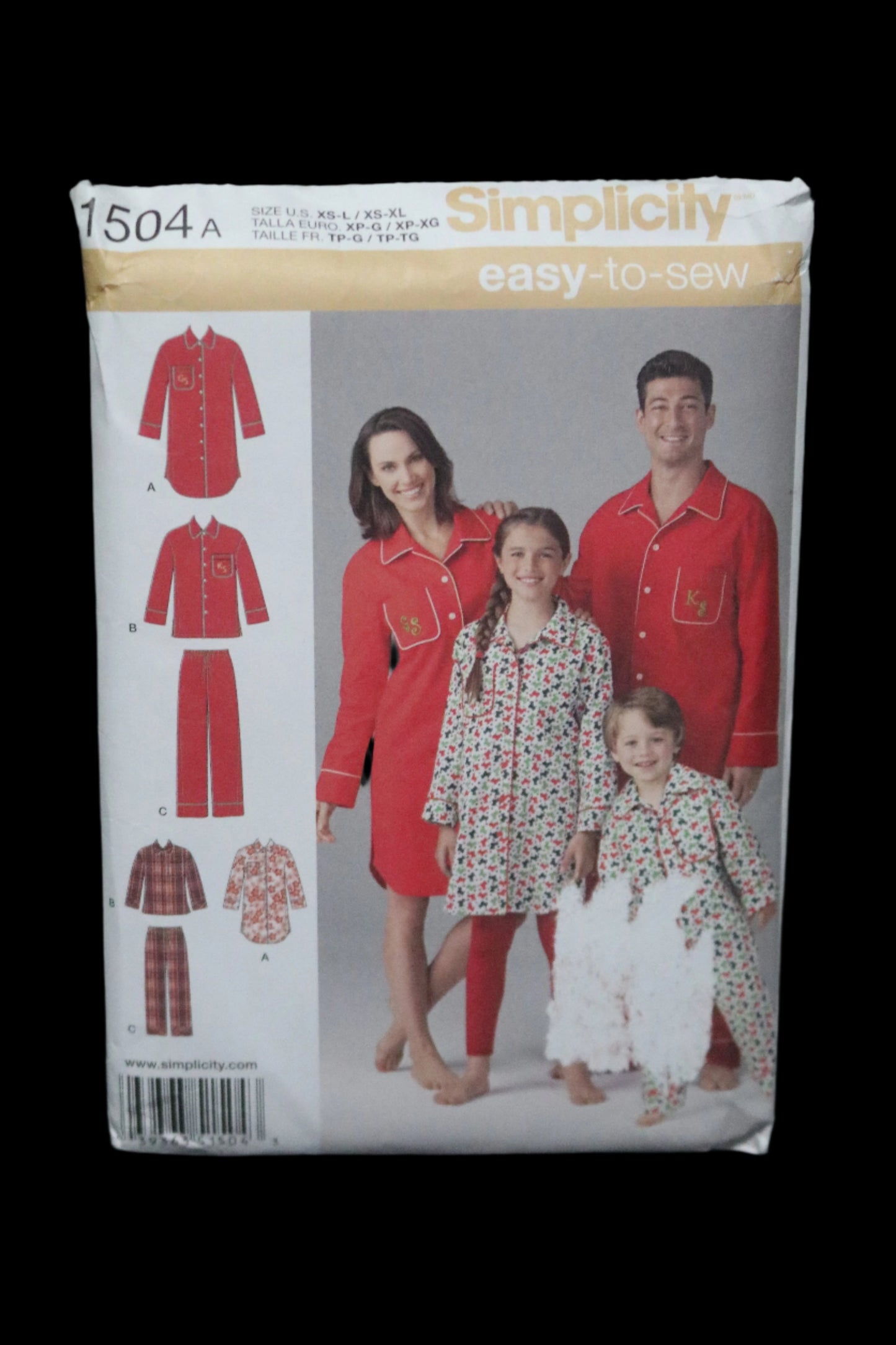 Simplicity 1504 Unisex Childs Teens and Adult Pajama Shirt in two Lengths and Pants Sewing Pattern UNCUT Childs Size XS S M L Adults XS S M L XL