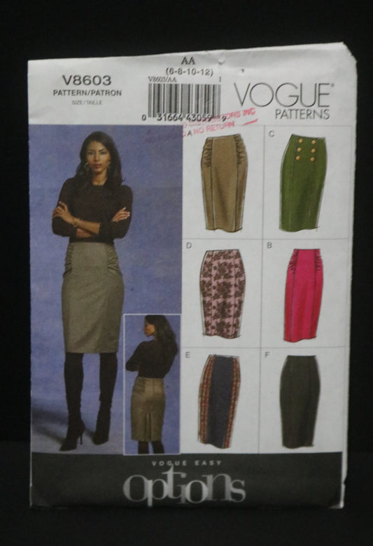 Vogue 8603  Misses Skirt Sewing Pattern  - UNCUT -  Size 6 8 10 12