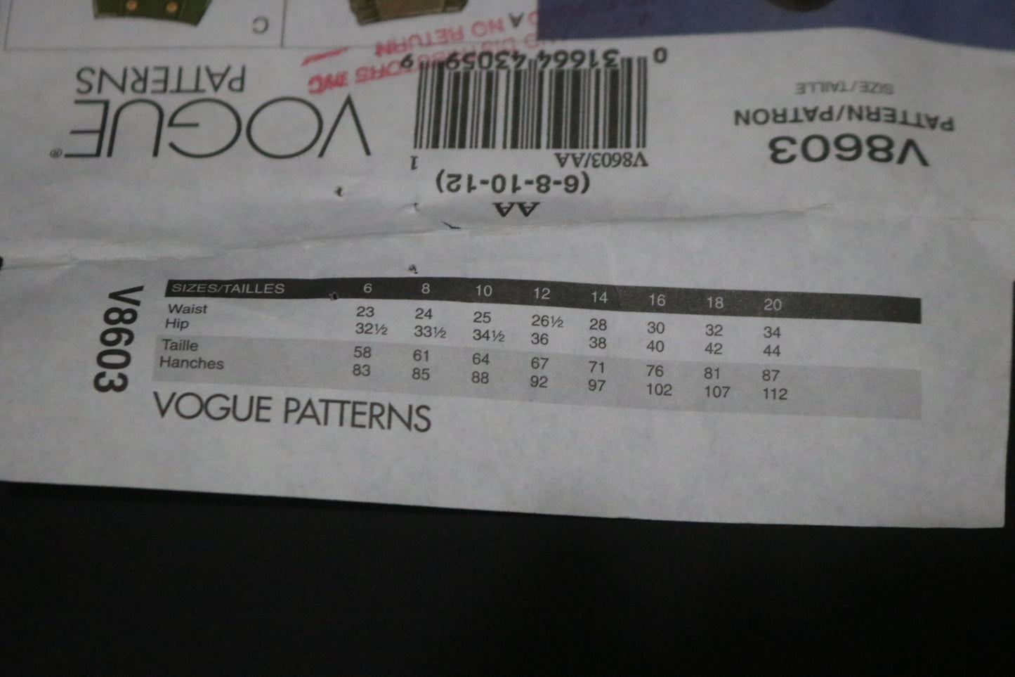 Vogue 8603  Misses Skirt Sewing Pattern  - UNCUT -  Size 6 8 10 12