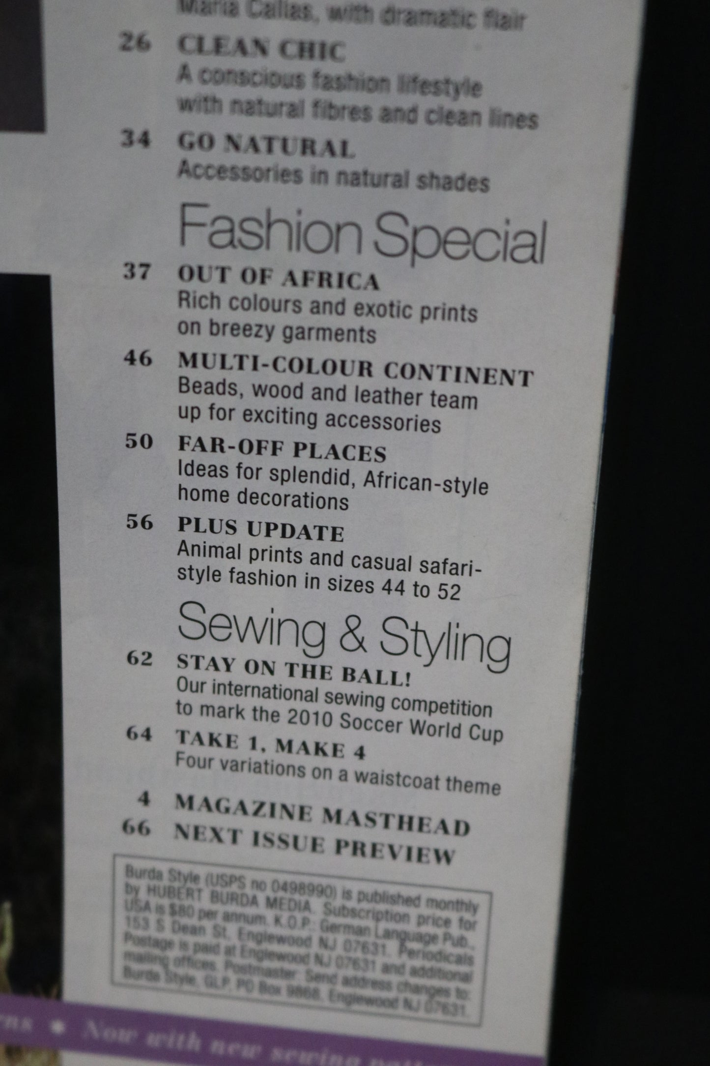 April 2010 Burda Style Sewing Magazine with Pattern Insert