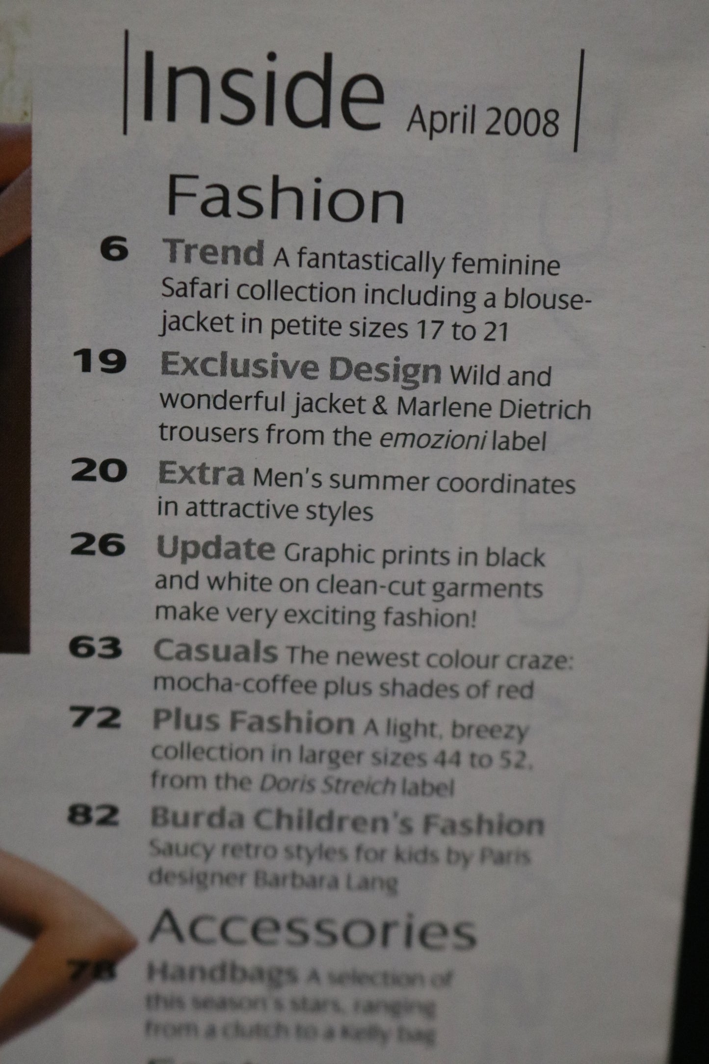 ENGLISH April 2008 Burda A World of Fashion Sewing Magazine with Pattern Insert