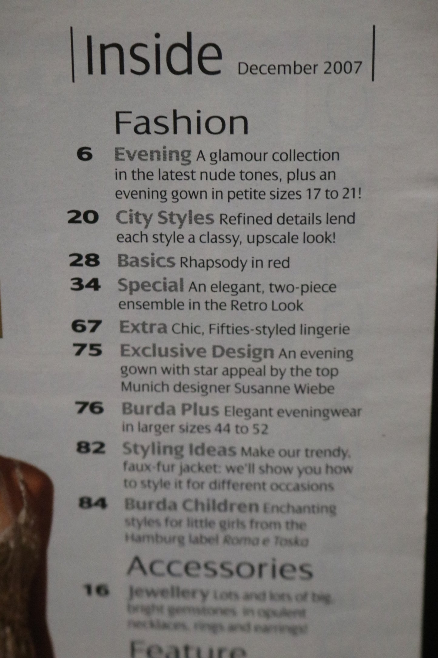 ENGLISH December 2007 Burda A World of Fashion Sewing Magazine with Pattern Insert