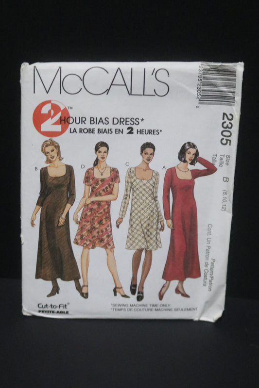 McCalls 2305 Misses Bias Dress in Two Lengths Sewing Pattern - UNCUT -  Size 8 10 12