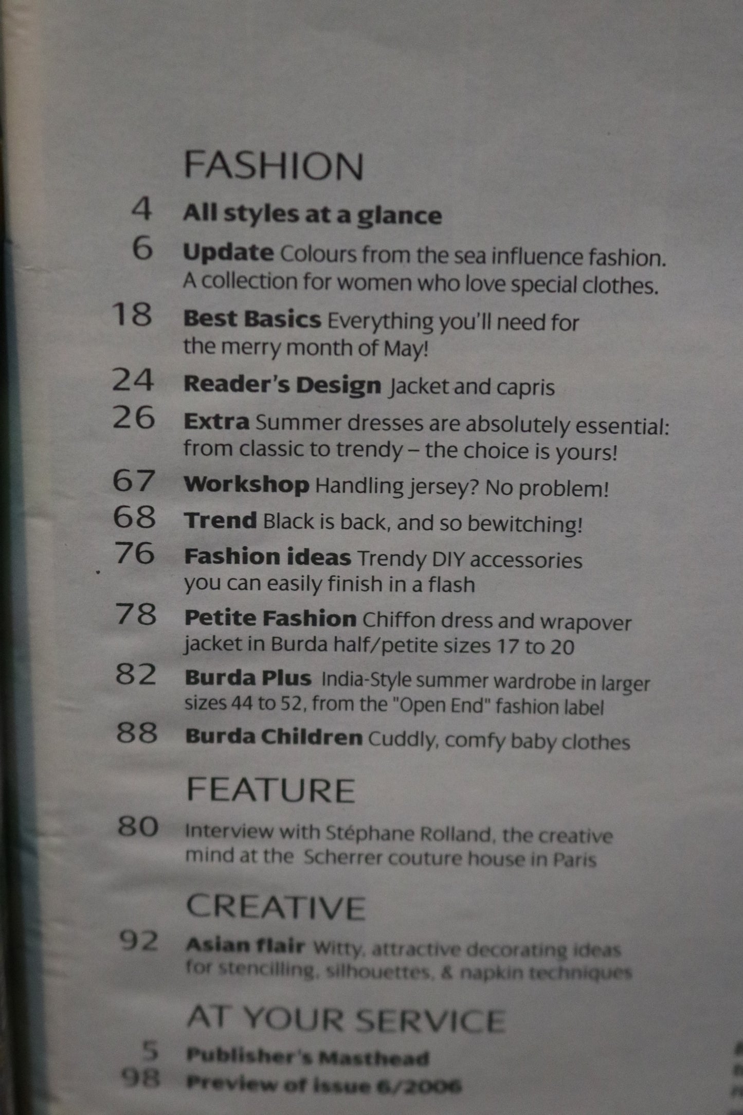 May 2006 Burda A World of Fashion Sewing Magazine