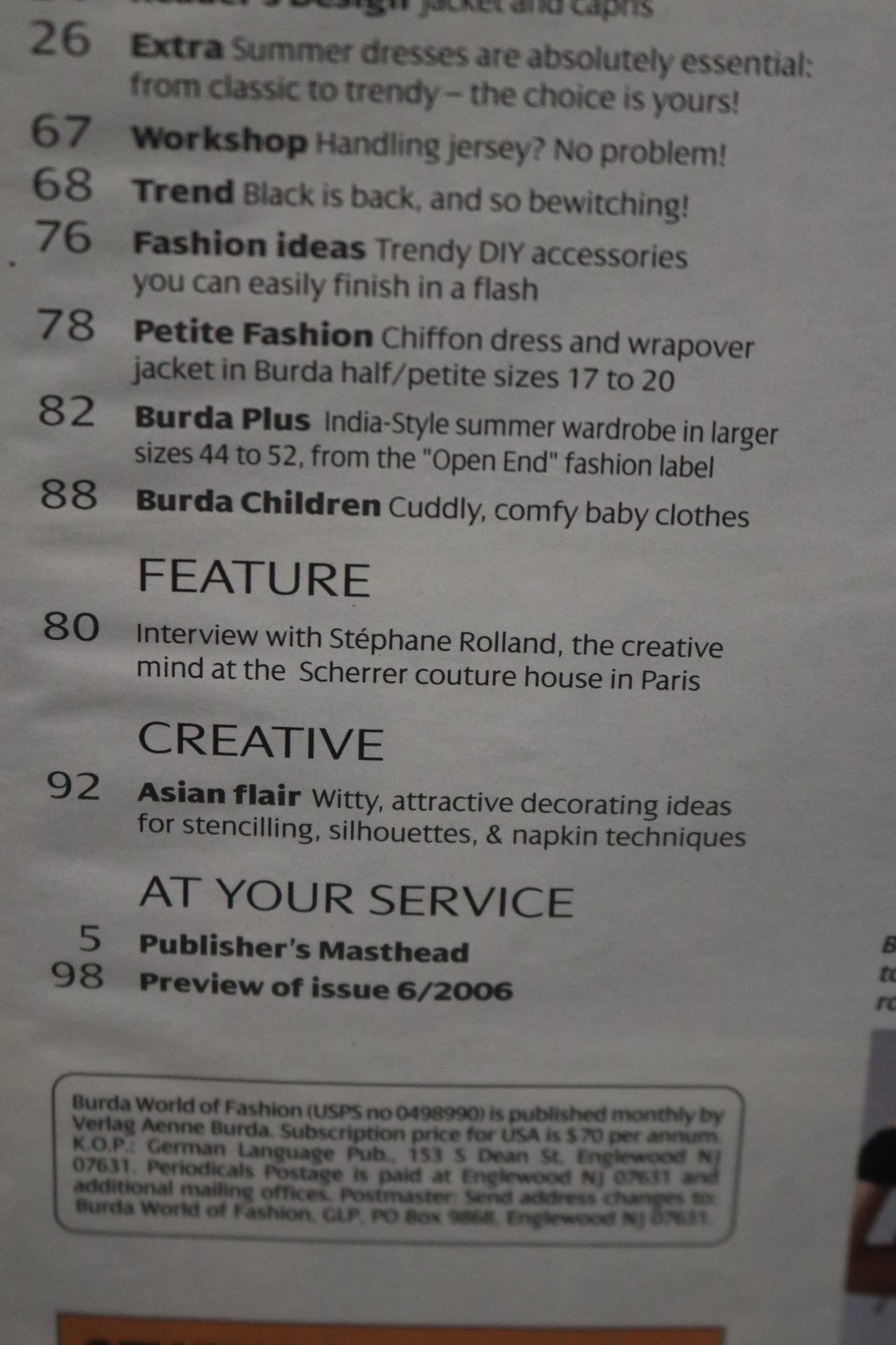 May 2006 Burda A World of Fashion Sewing Magazine