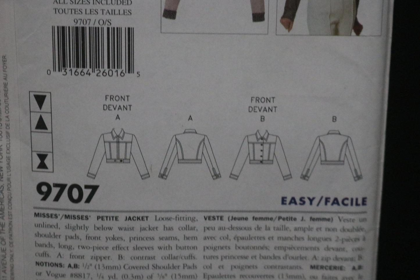 Vogue 9707 Misses / Misses Petite jacket Sewing Pattern - UNCUT - Size XS S SM L XL