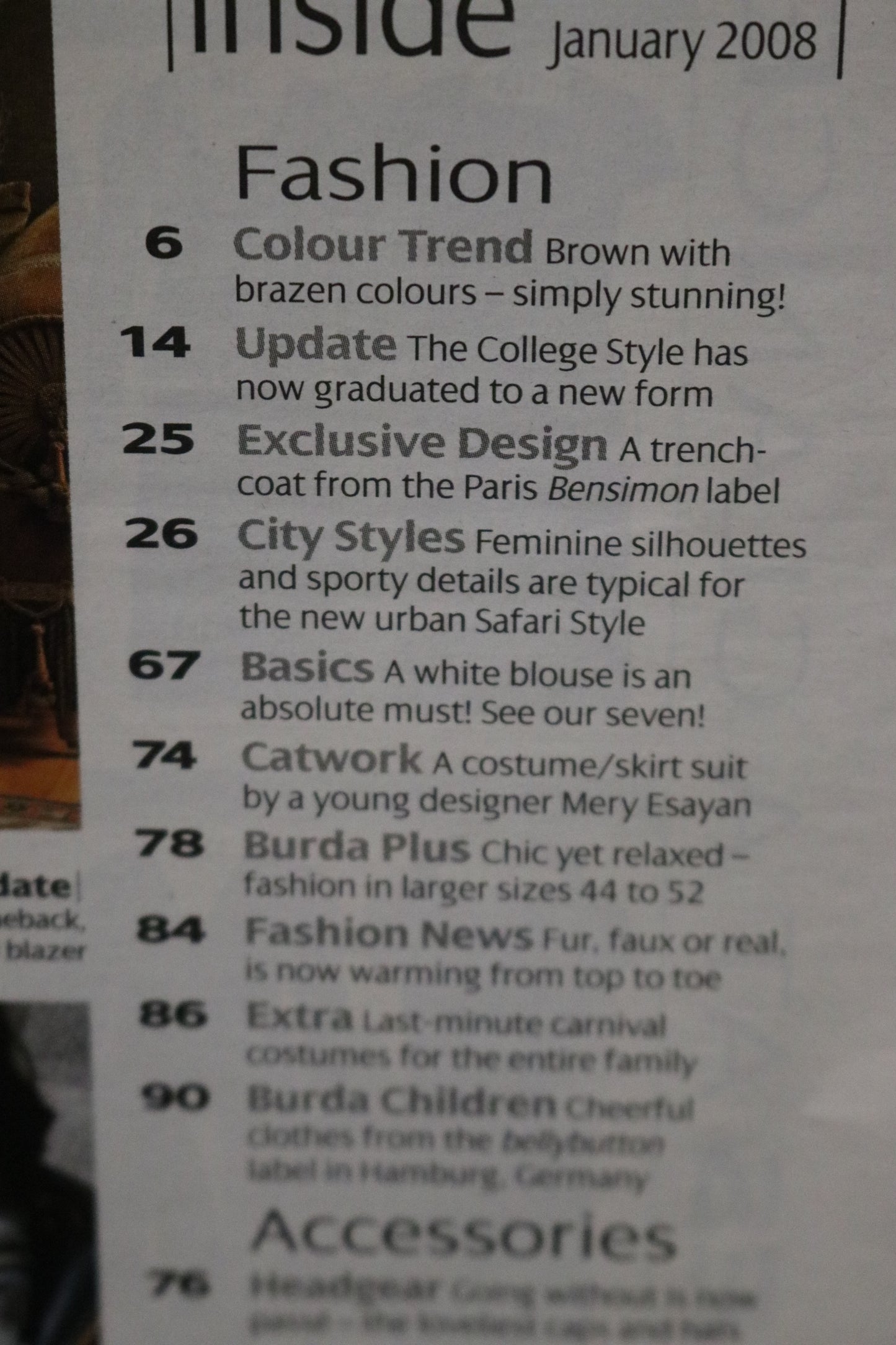 January  2008 Burda A World of Fashion Sewing Magazine