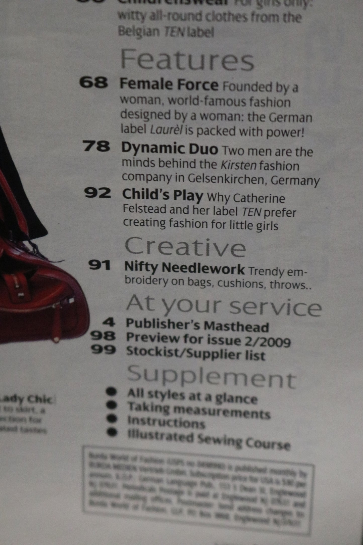January 2009 Burda A World of Fashion Sewing Magazine - Winter sewing patterns!