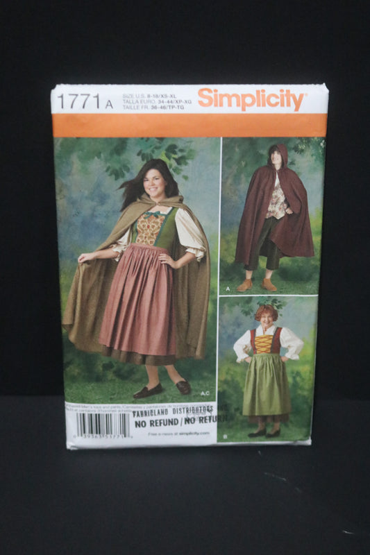 Simplicity 1771 Misses and Mens medieval Costume Sewing Pattern - UNCUT - Size 8 - 18 / XS - XL