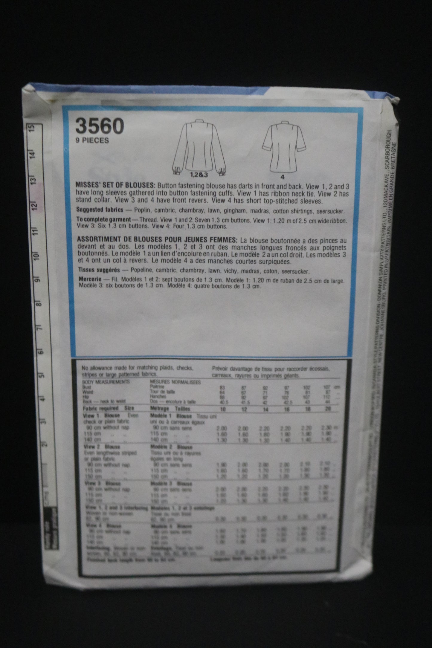 Style 3560 Misses Set of Blouses Sewing Pattern - UNCUT - Size 14