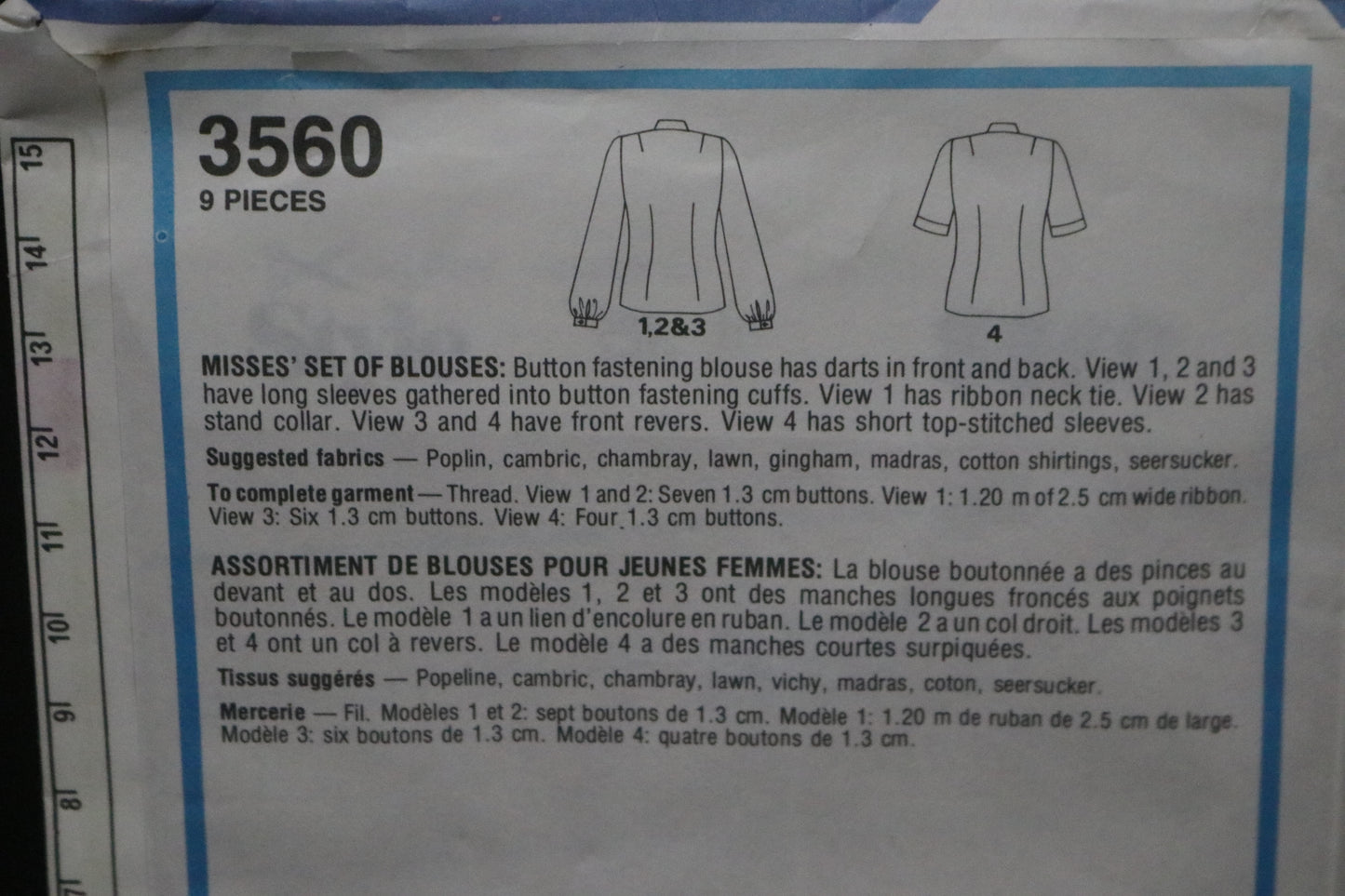 Style 3560 Misses Set of Blouses Sewing Pattern - UNCUT - Size 14