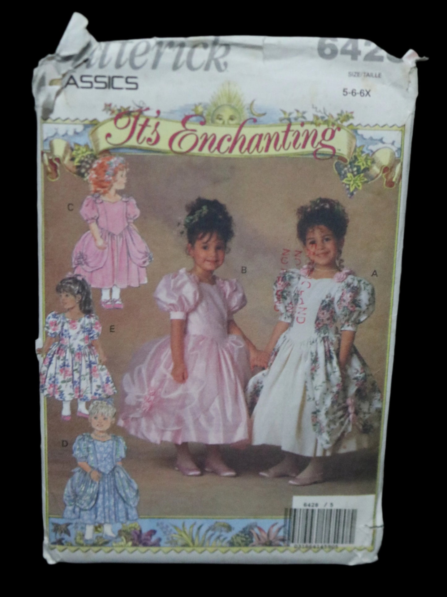 Butterick 6428 Children's Girls Dress with and without Drape, View B with Sheer Drape  Sewing Pattern  - UNCUT - Sizes 5 6 6X