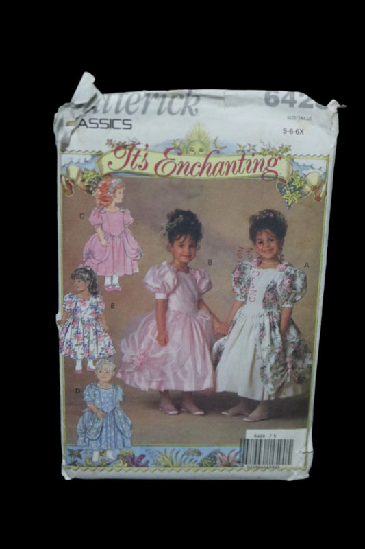 Butterick 6428 Children's Girls Dress with and without Drape, View B with Sheer Drape  Sewing Pattern  - UNCUT - Sizes 5 6 6X