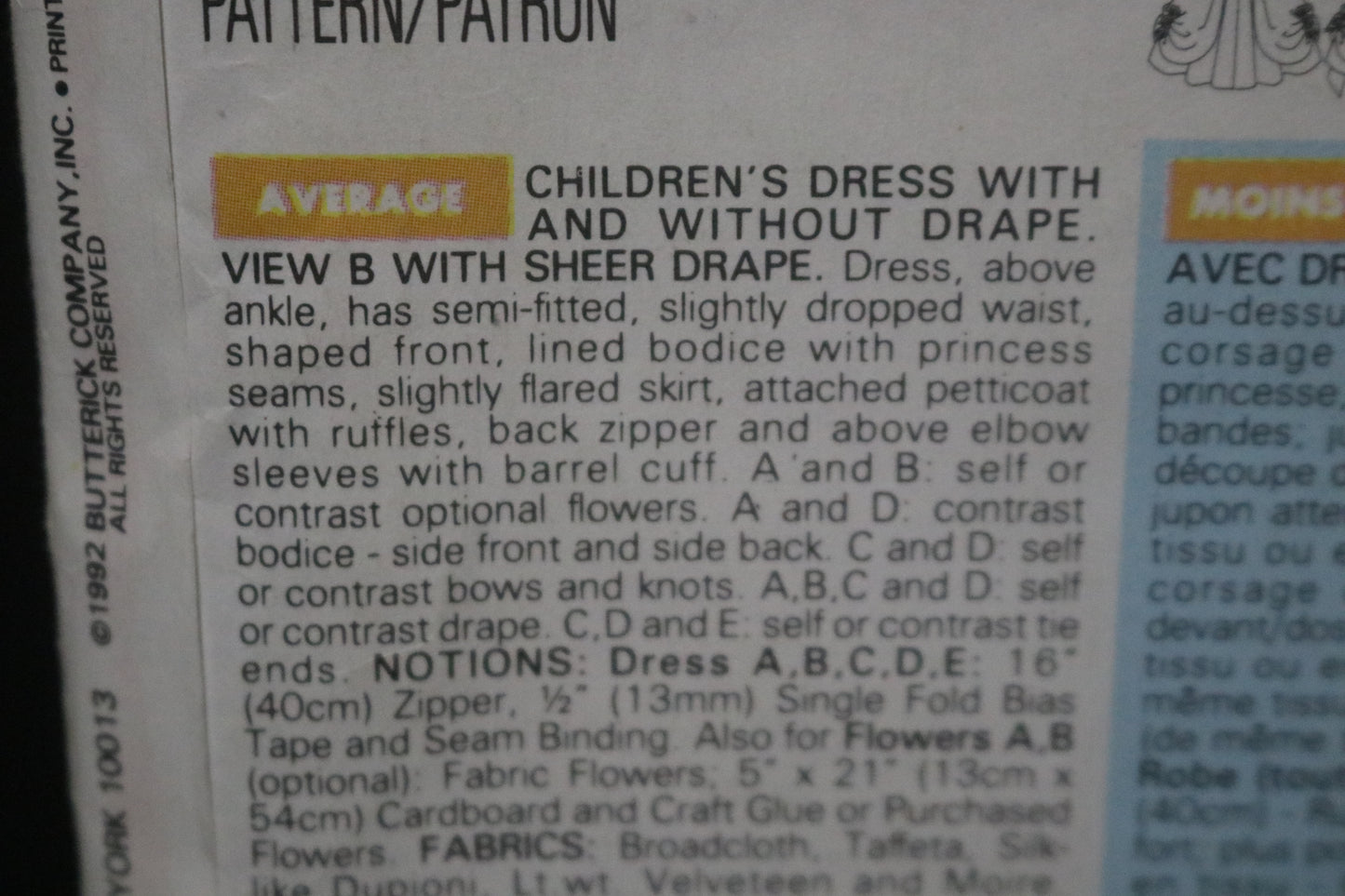 Butterick 6428 Children's Girls Dress with and without Drape, View B with Sheer Drape  Sewing Pattern  - UNCUT - Sizes 5 6 6X