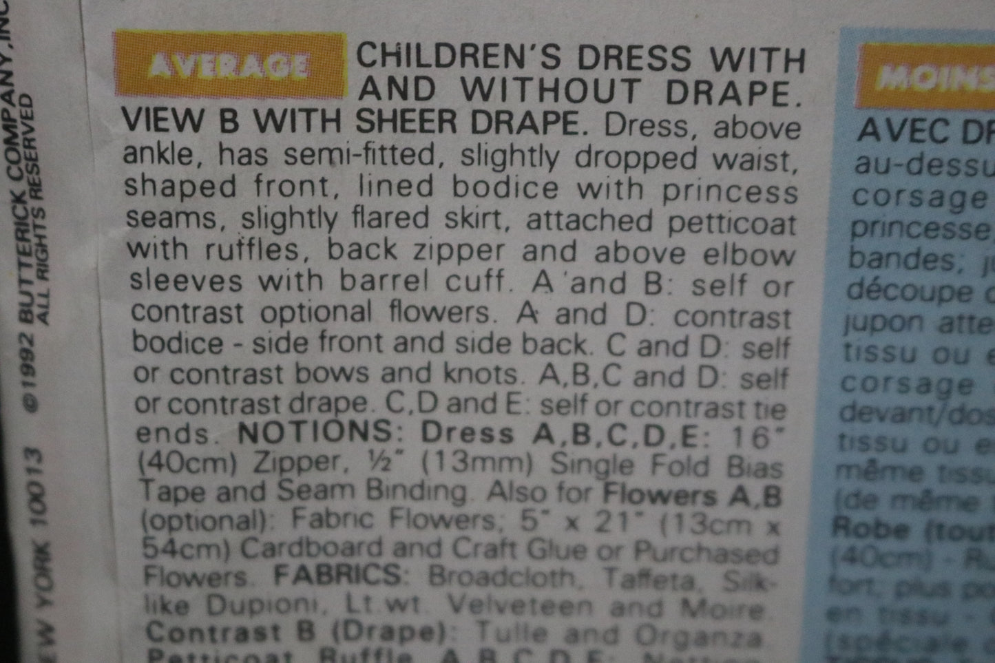 Butterick 6428 Children's Girls Dress with and without Drape, View B with Sheer Drape  Sewing Pattern  - UNCUT - Sizes 5 6 6X