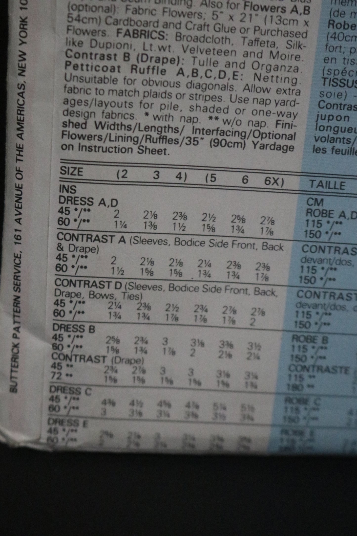 Butterick 6428 Children's Girls Dress with and without Drape, View B with Sheer Drape  Sewing Pattern  - UNCUT - Sizes 5 6 6X