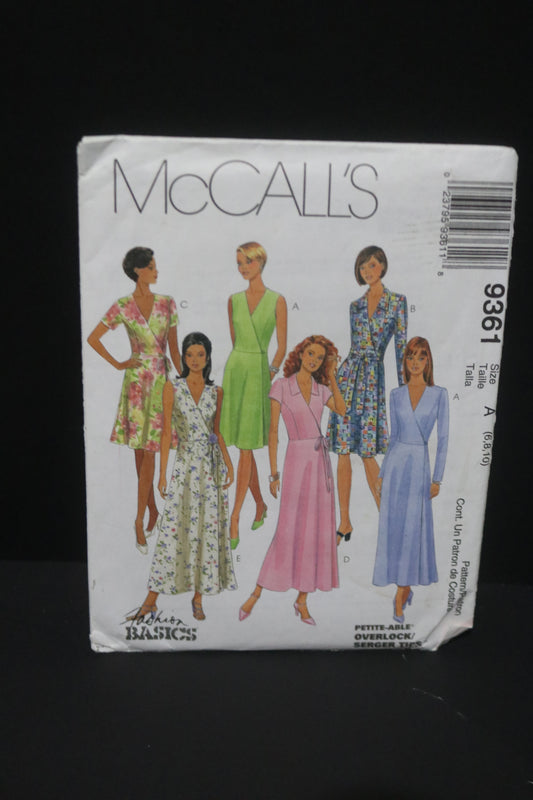 McCalls 9361 Misses Wrap Dress in Two Lengths and Sash Sewing Pattern - UNCUT - Size 6 8 10